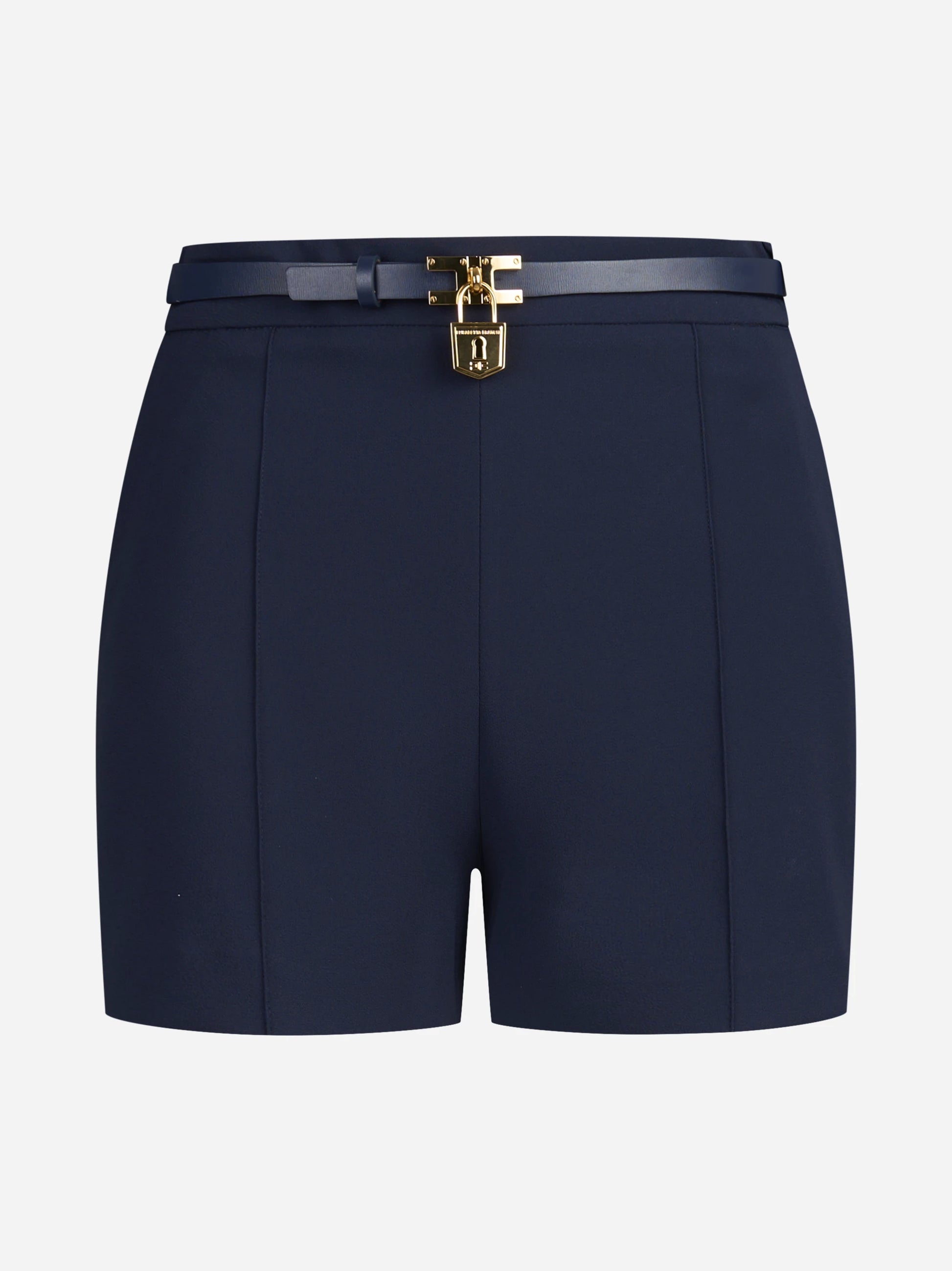 Shorts in crêpe leggero con cintura blu - vista frontale
