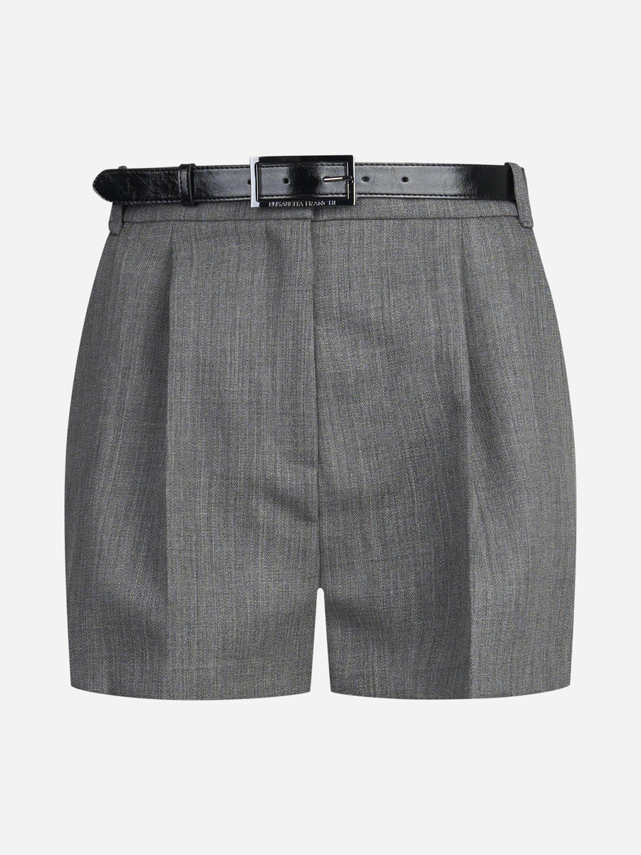 Shorts in lana vergine con cintura - vista frontale