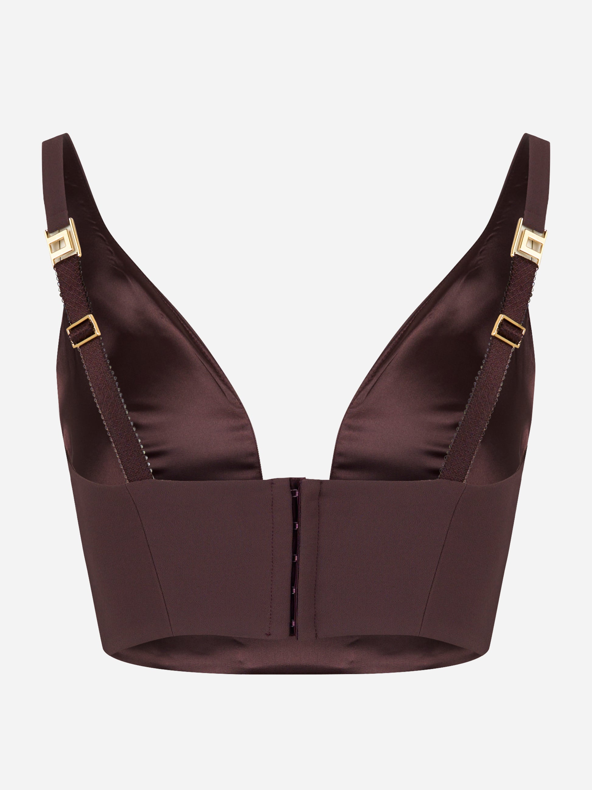 Top in crepe color cioccolato con dettaglio gioiello Elisabetta Franchi - retro