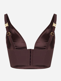Top in crepe color cioccolato con dettaglio gioiello Elisabetta Franchi - retro