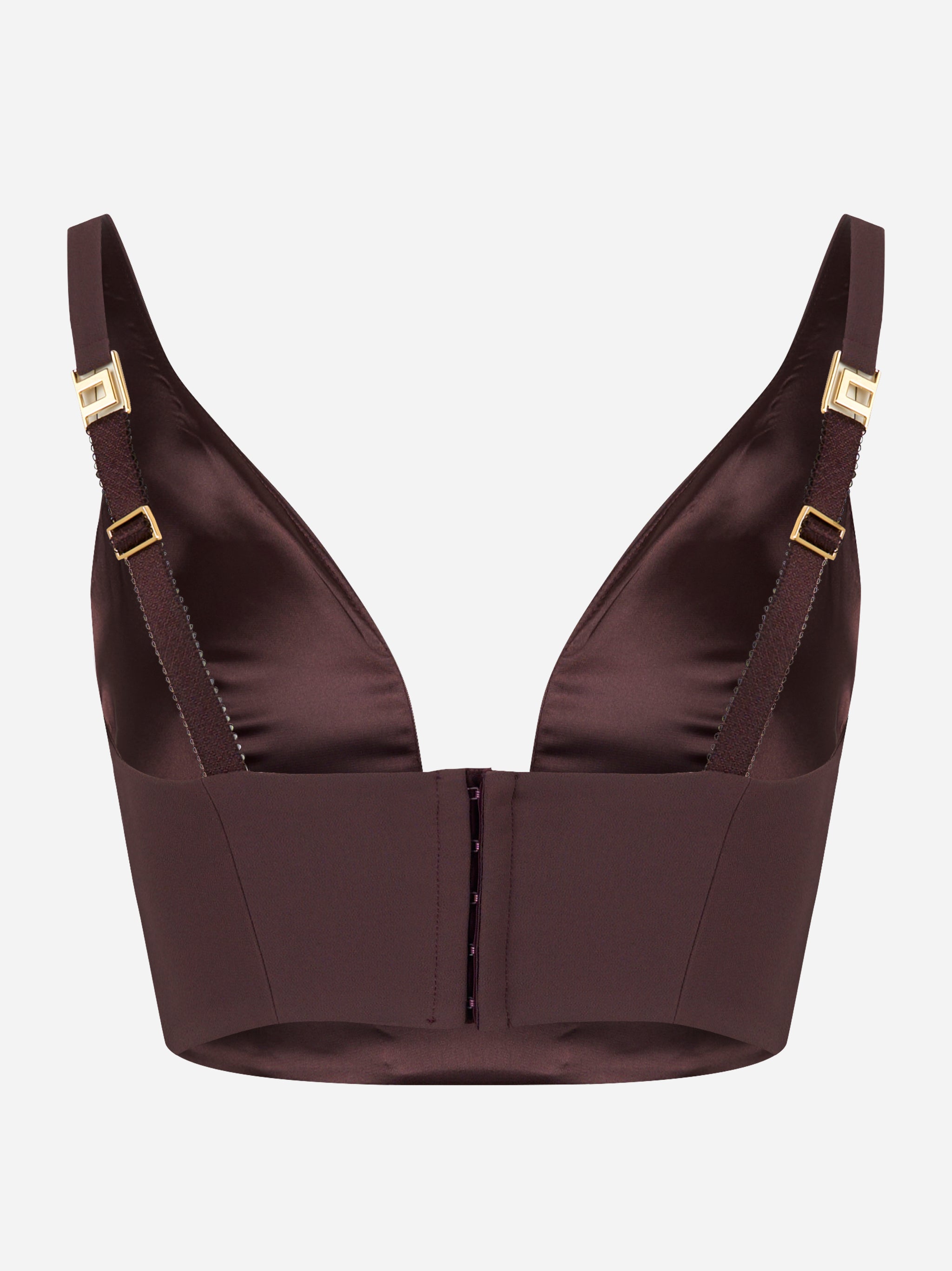 Top in crepe color cioccolato con dettaglio gioiello Elisabetta Franchi - retro