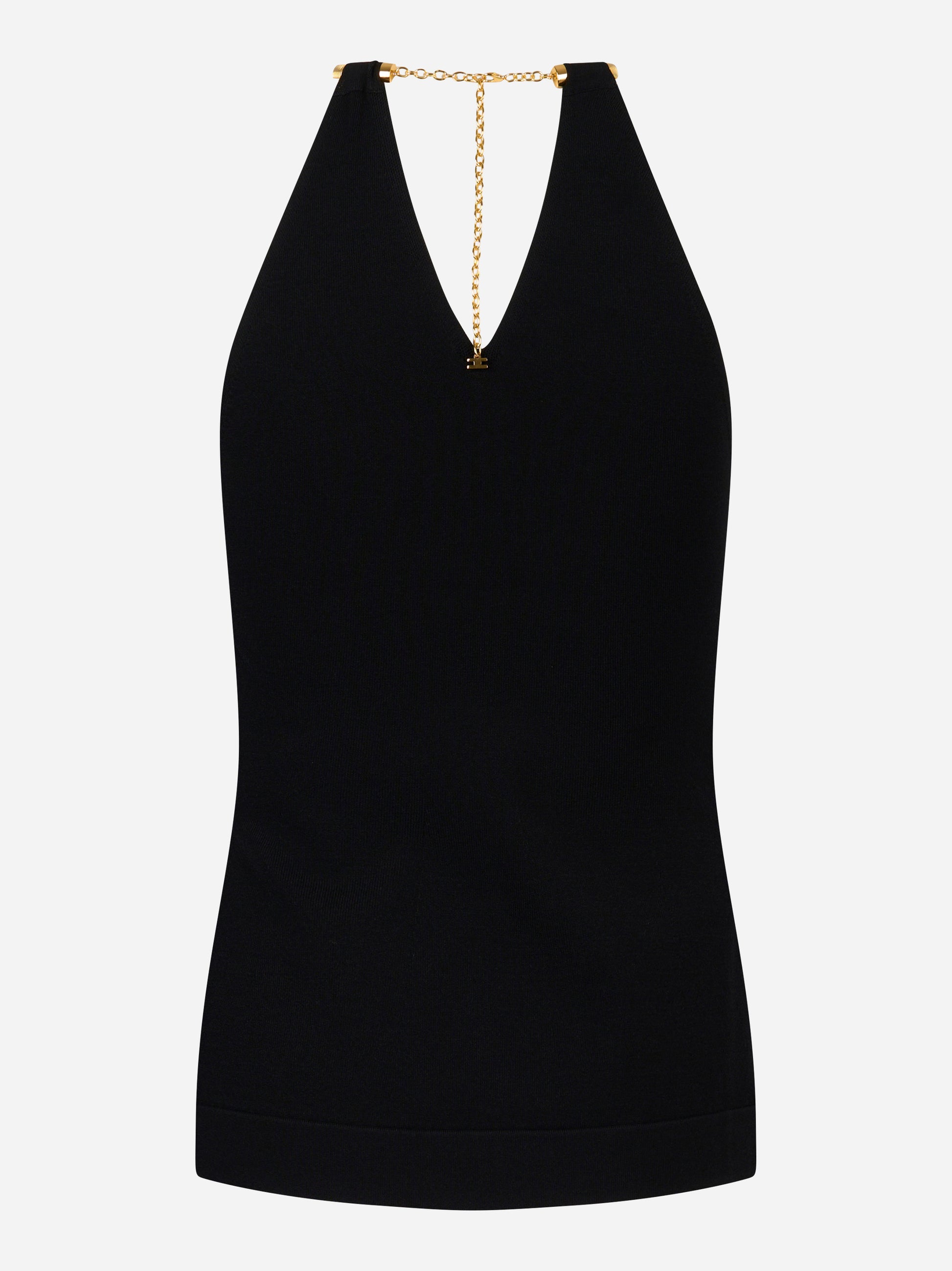 Top nero in maglia senza maniche con scollo profondo e dettaglio catena dorata Elisabetta Franchi - retro