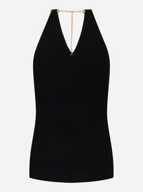 Top nero in maglia senza maniche con scollo profondo e dettaglio catena dorata Elisabetta Franchi - retro
