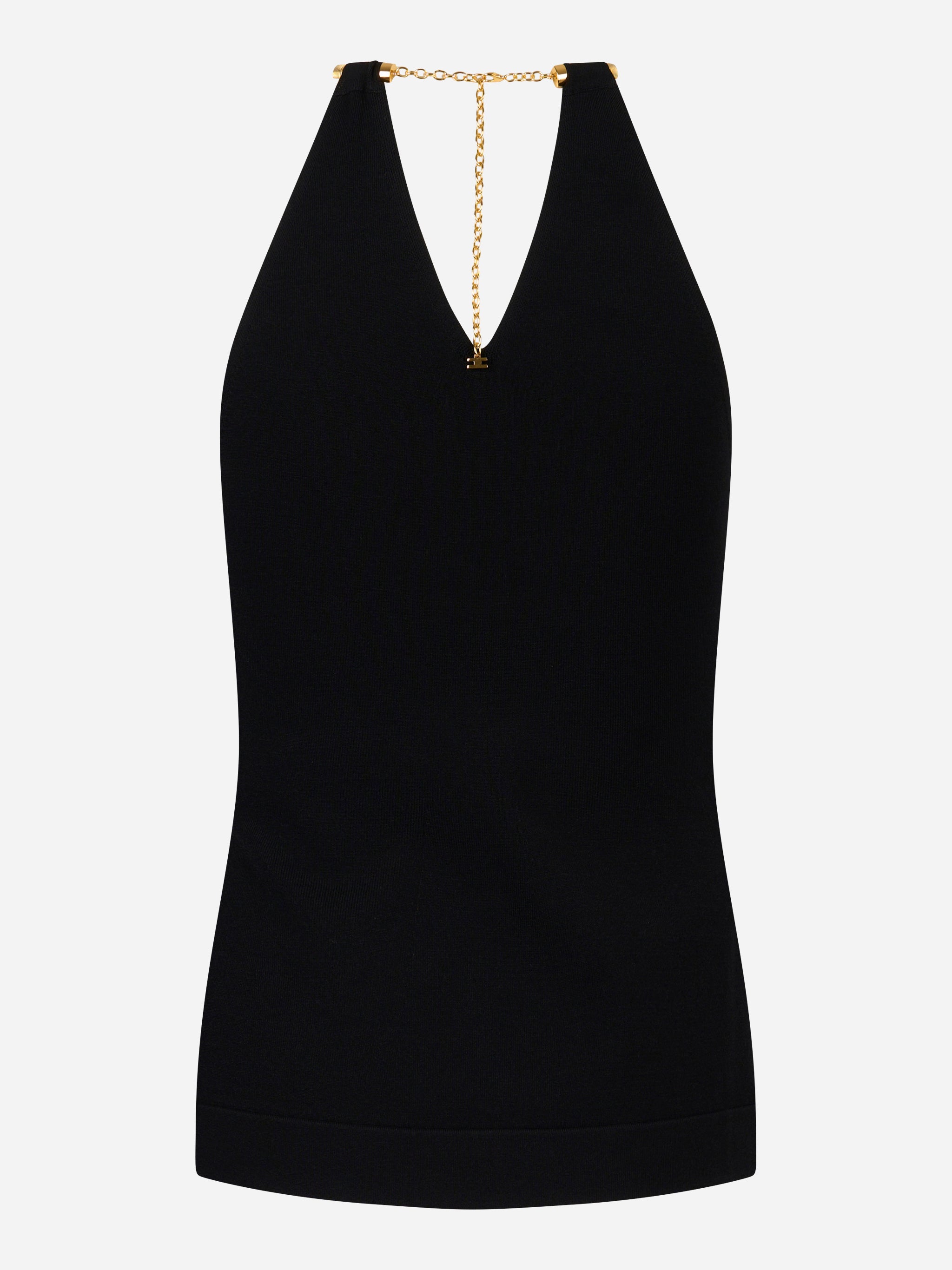 Top nero in maglia senza maniche con scollo profondo e dettaglio catena dorata Elisabetta Franchi - retro