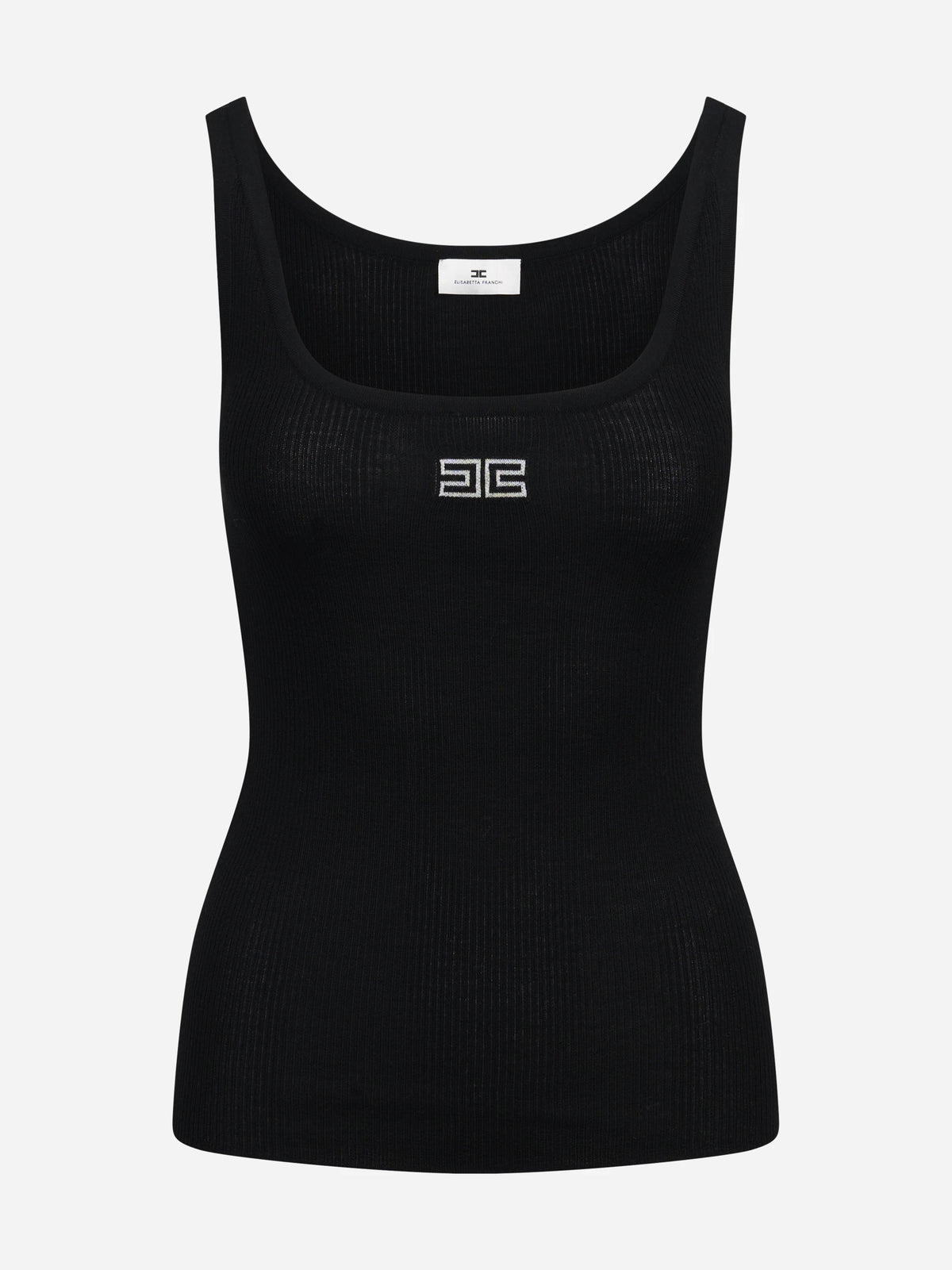 Canotta slim-fit in lana a costine nera - vista frontale