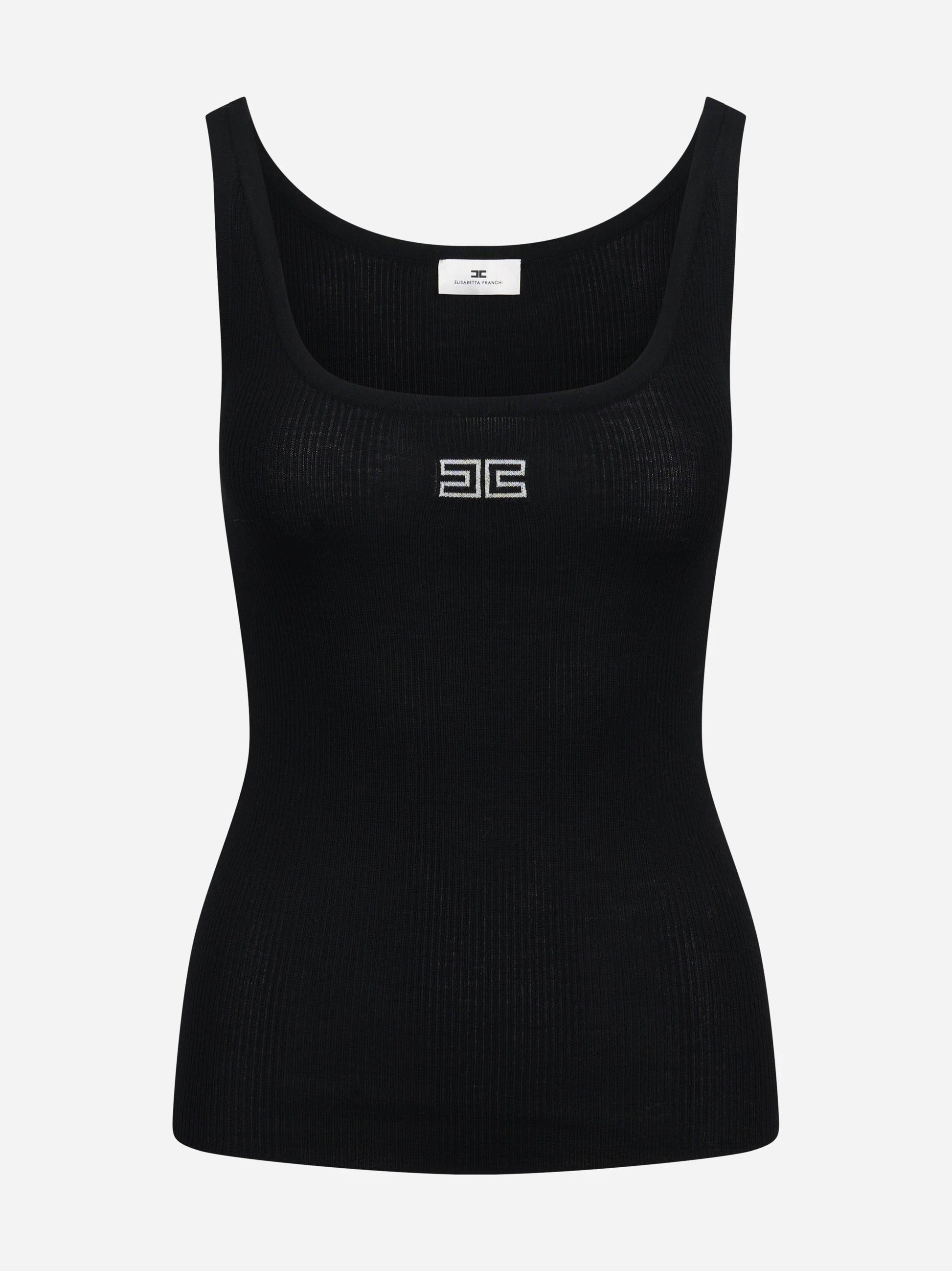 Canotta slim-fit in lana a costine nera - vista frontale