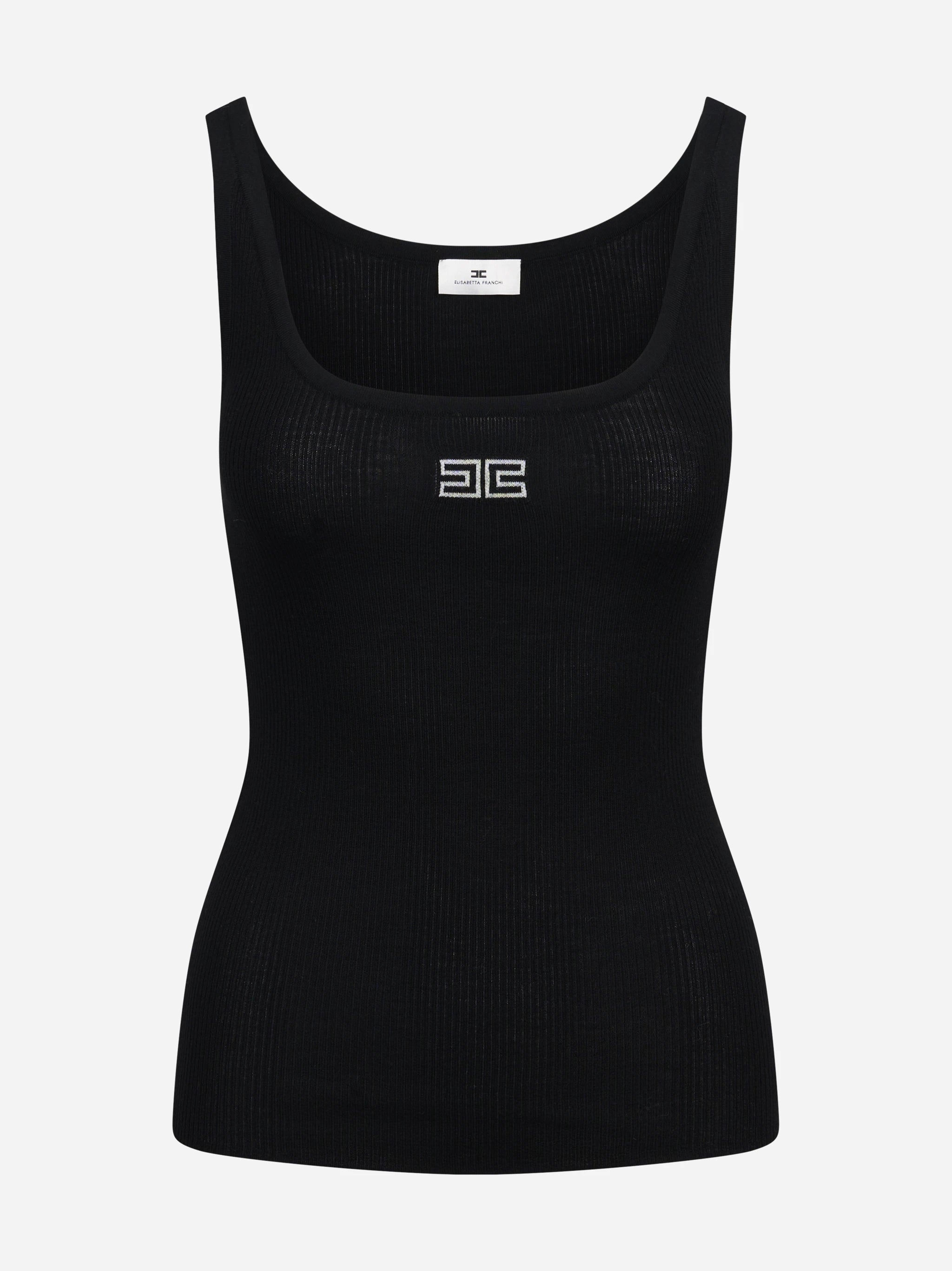 Canotta slim-fit in lana a costine nera - vista frontale