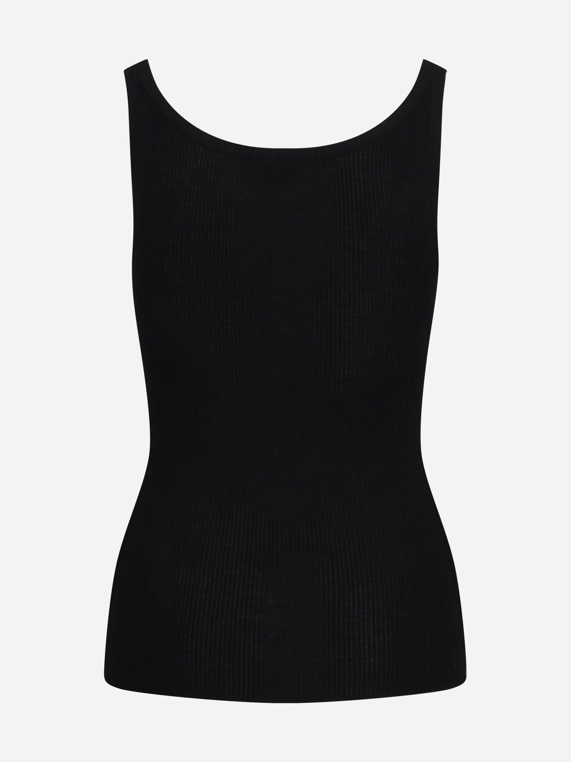 Canotta slim-fit in lana a costine nera - vista posteriore