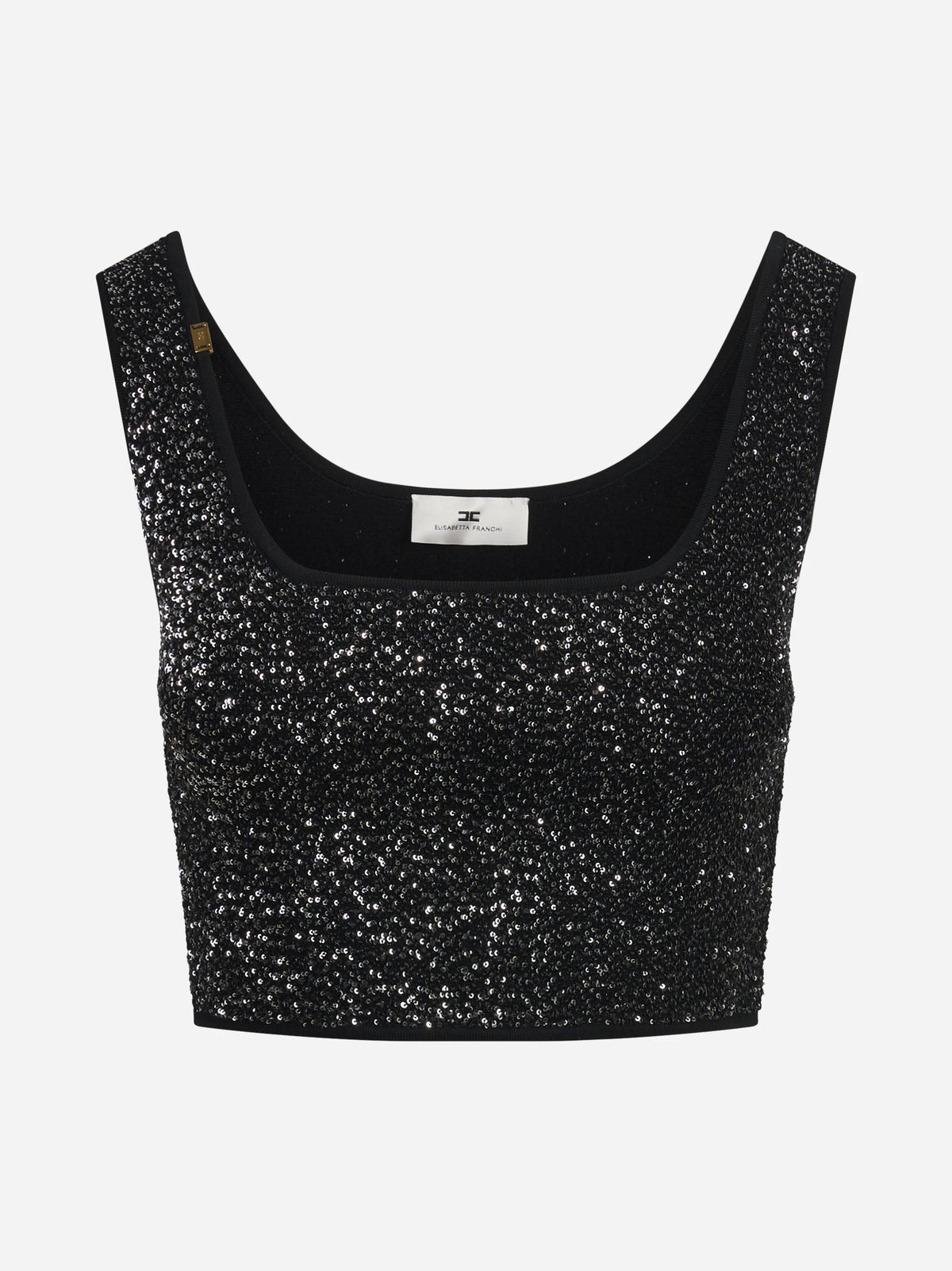 Top corto in maglia con paillettes nero - vista frontale