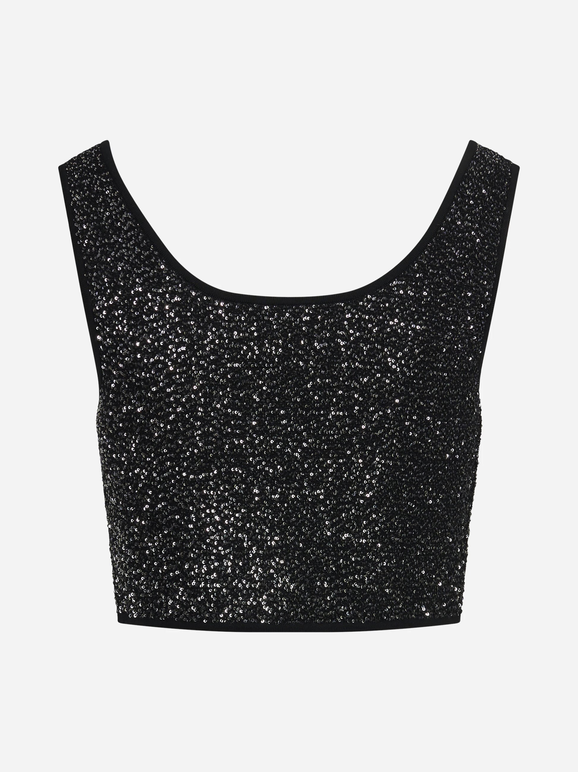 Top corto in maglia con paillettes nero - vista posteriore