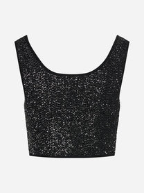 Top corto in maglia con paillettes nero - vista posteriore