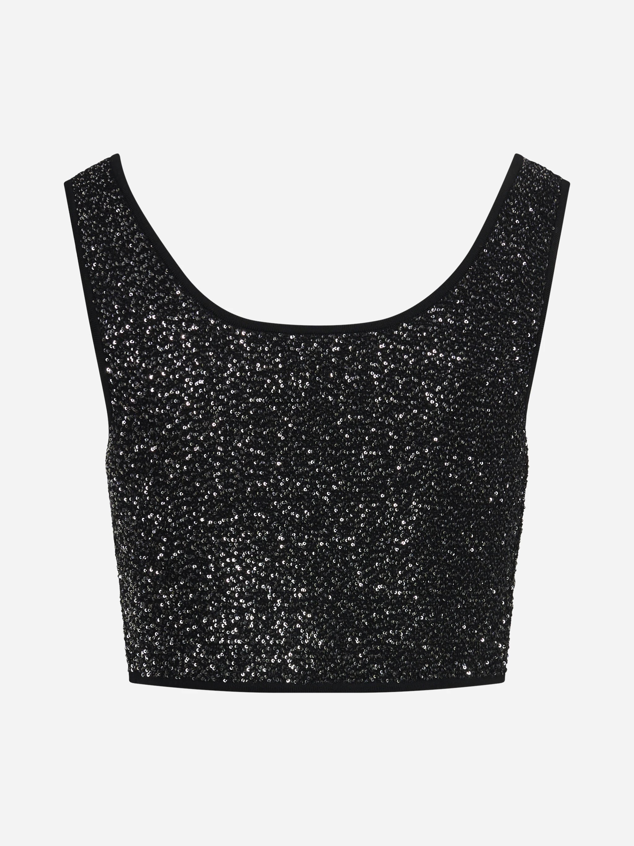 Top corto in maglia con paillettes nero - vista posteriore