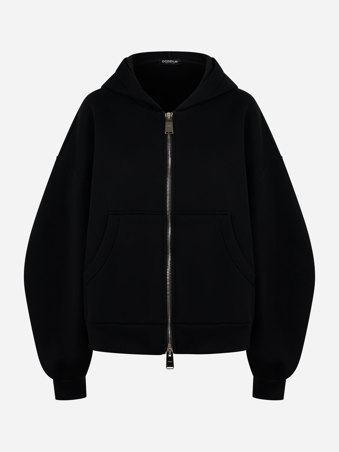 Felpa oversize nera in modal con zip e cappuccio Dondup fronte