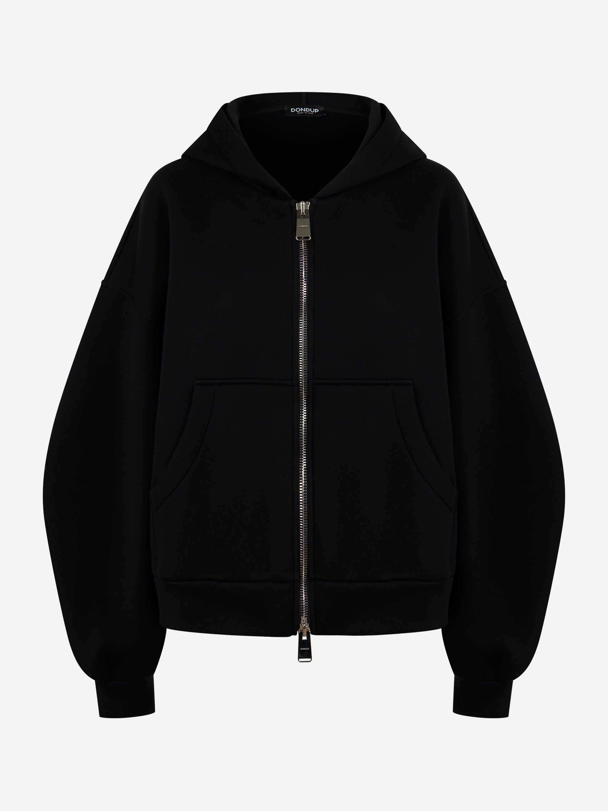 Felpa oversize nera in modal con zip e cappuccio Dondup fronte