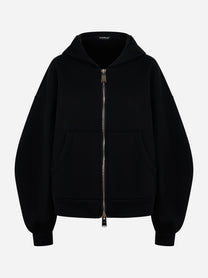 Felpa oversize nera in modal con zip e cappuccio Dondup fronte