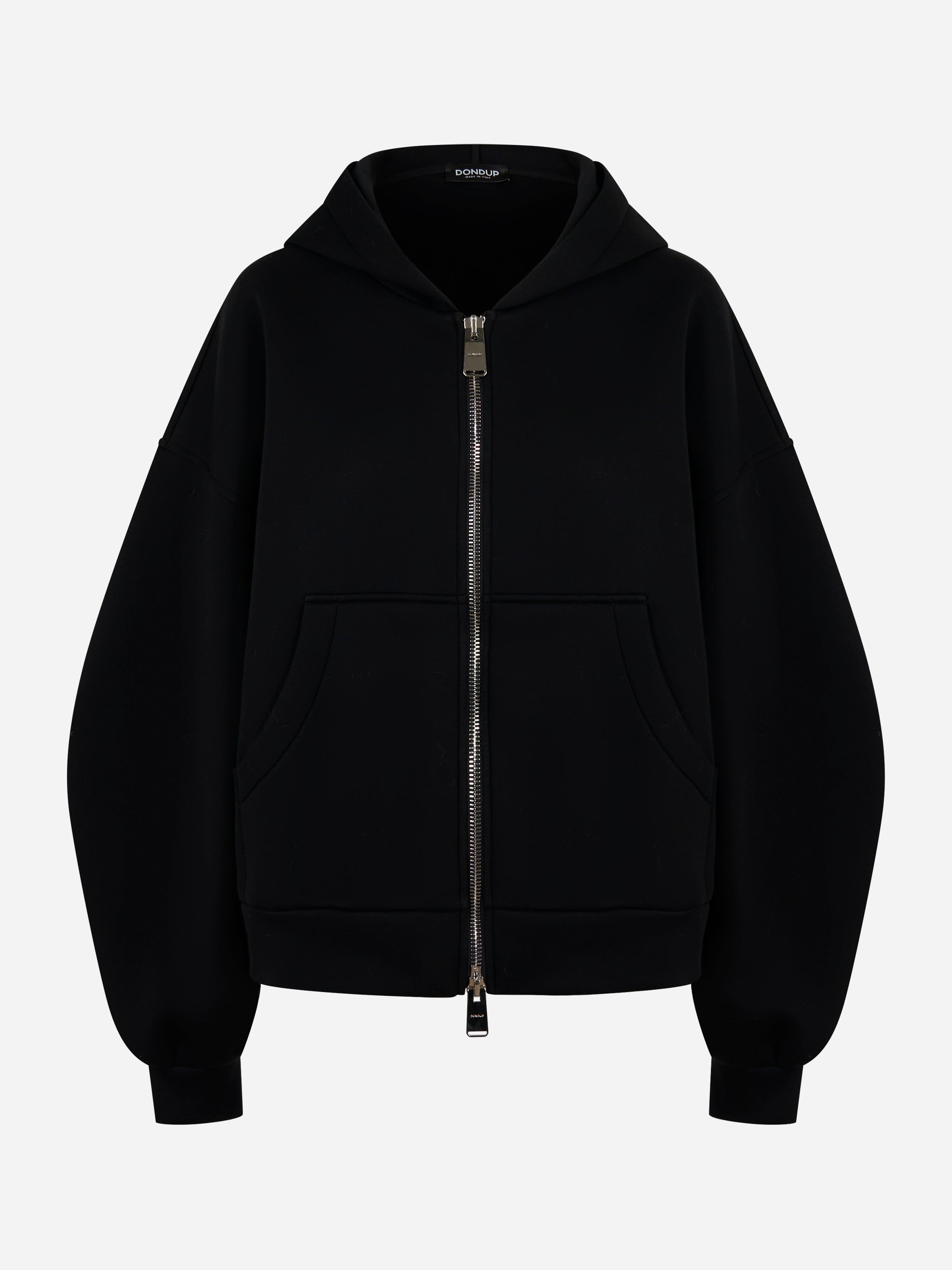 Felpa oversize nera in modal con zip e cappuccio Dondup fronte