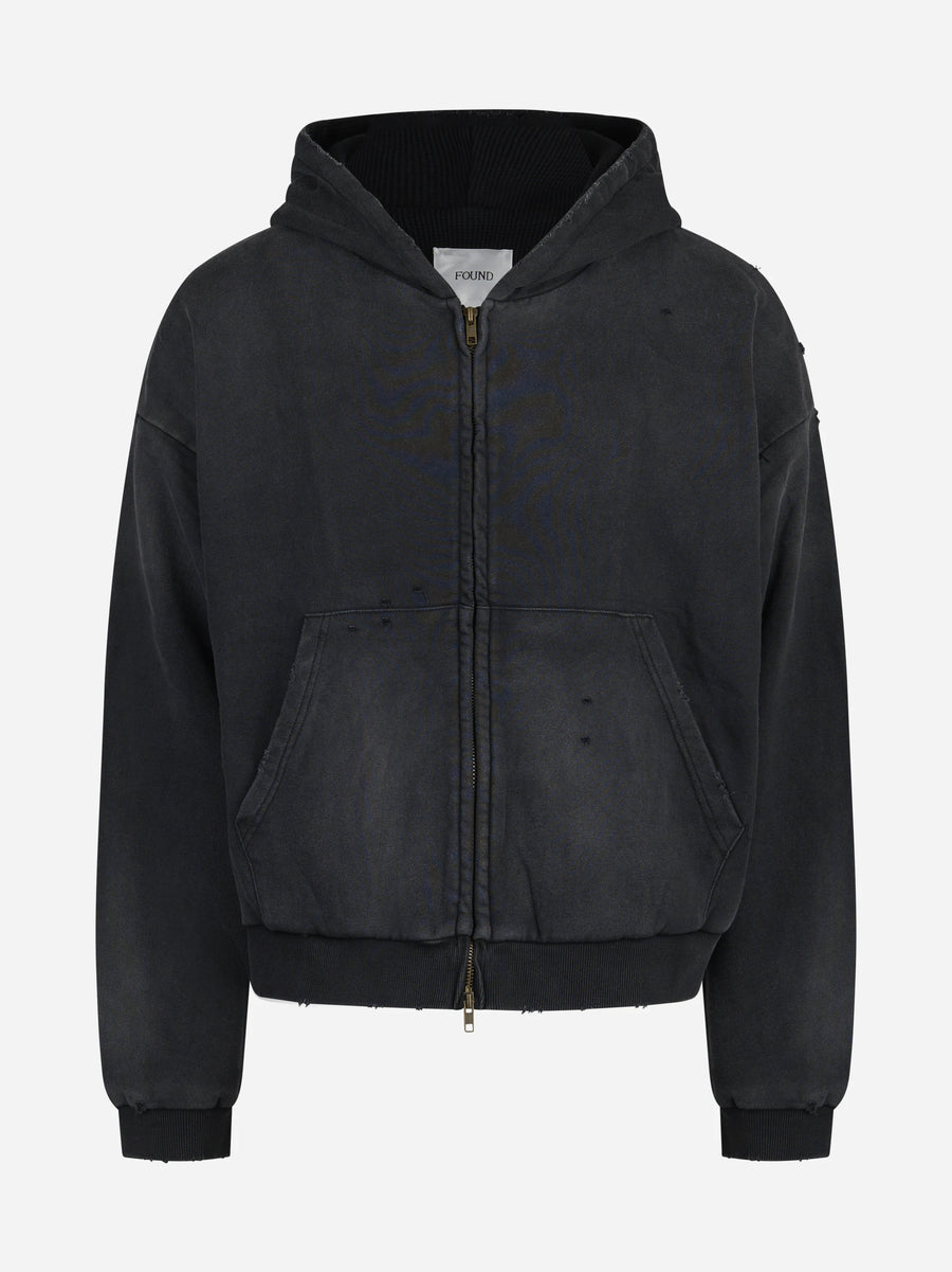 Felpa zip-up Distressed nera - vista frontale