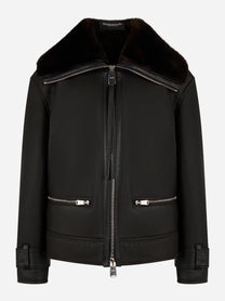Giaccone in shearling nero Dondup con colletto oversize e zip frontale