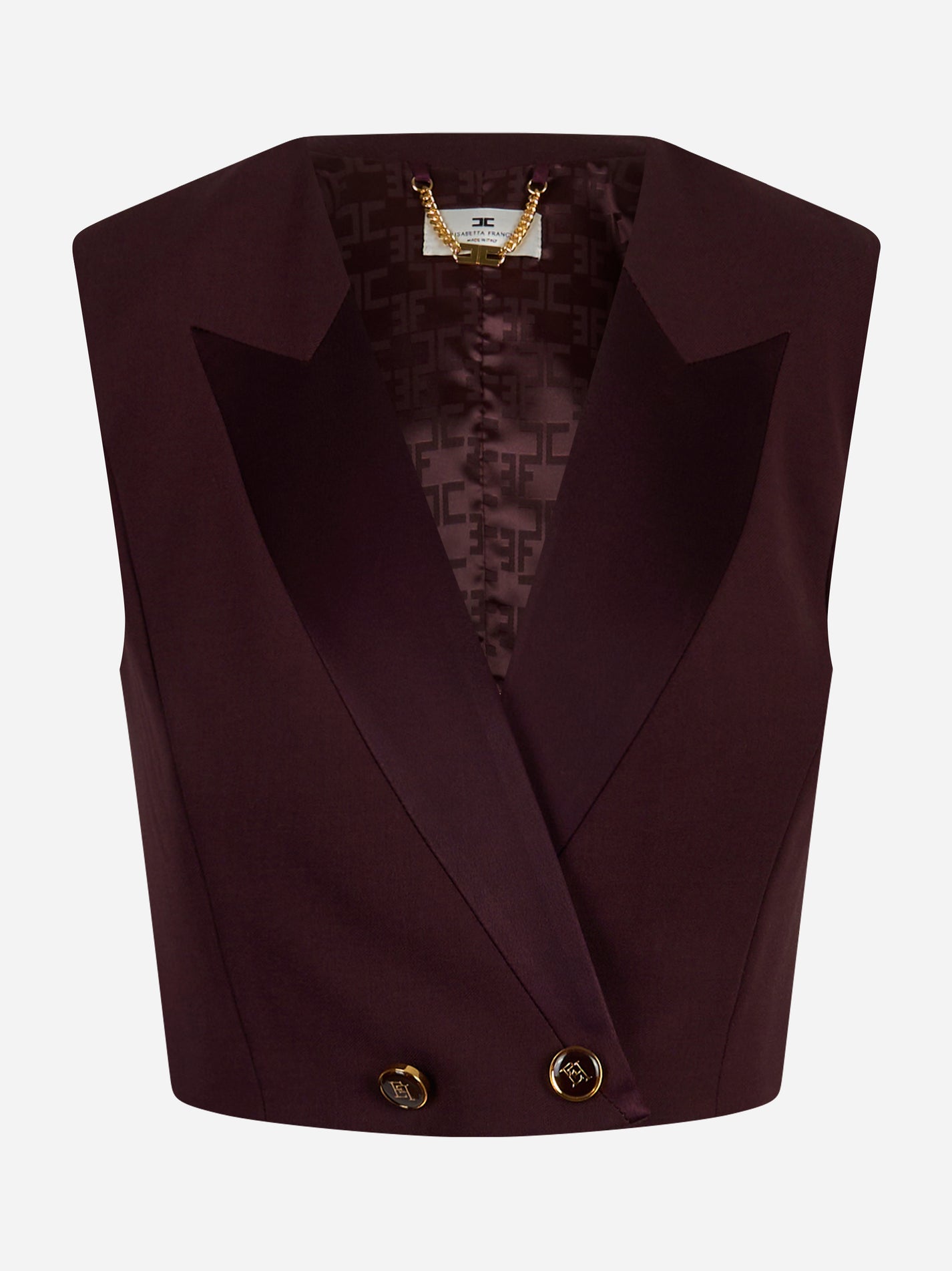 Gilet corto doppiopetto bordeaux con rever in raso Elisabetta Franchi - fronte