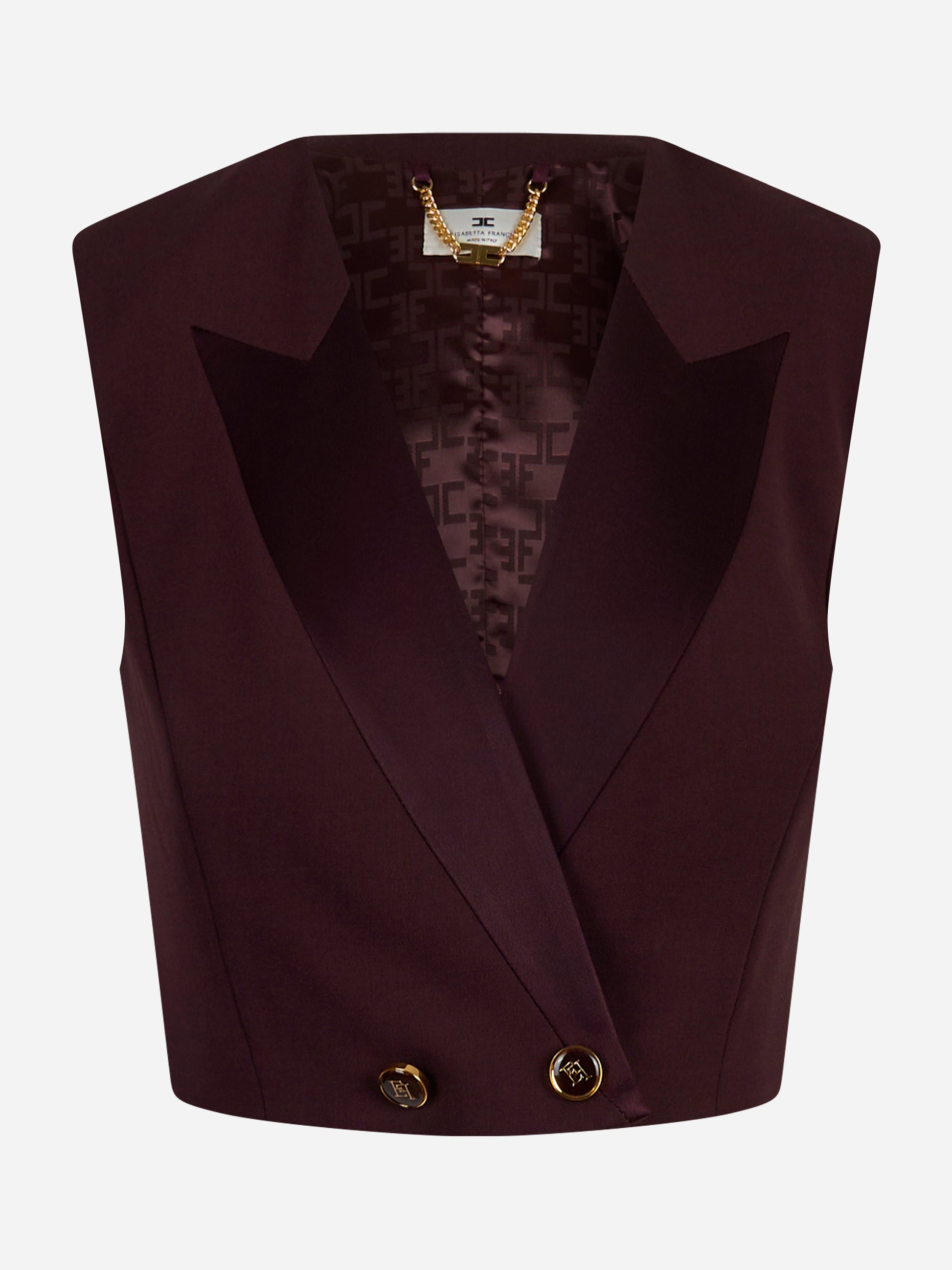Gilet corto doppiopetto bordeaux con rever in raso Elisabetta Franchi - fronte