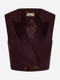 Gilet corto doppiopetto bordeaux con rever in raso Elisabetta Franchi - fronte