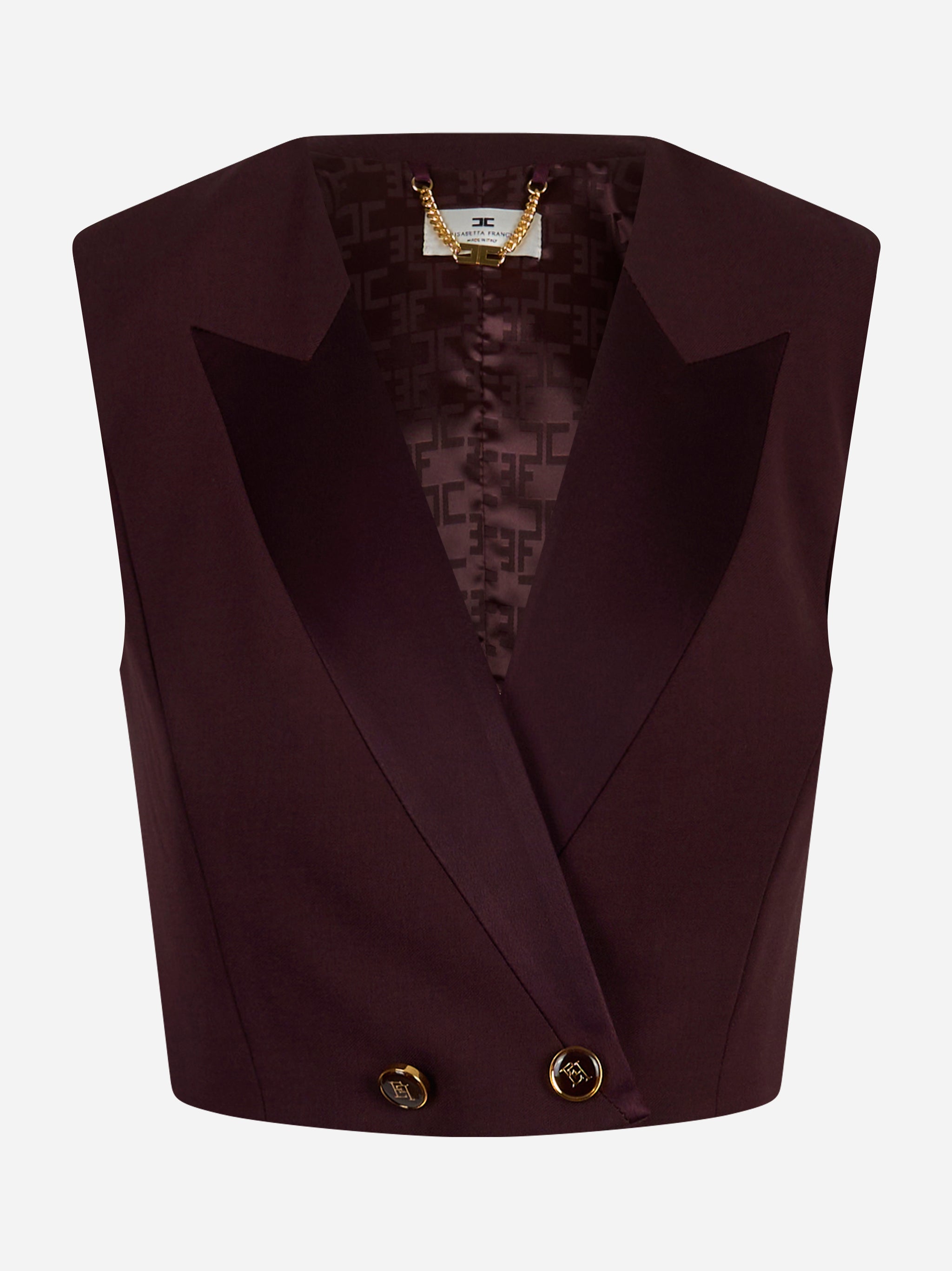 Gilet corto doppiopetto bordeaux con rever in raso Elisabetta Franchi - fronte