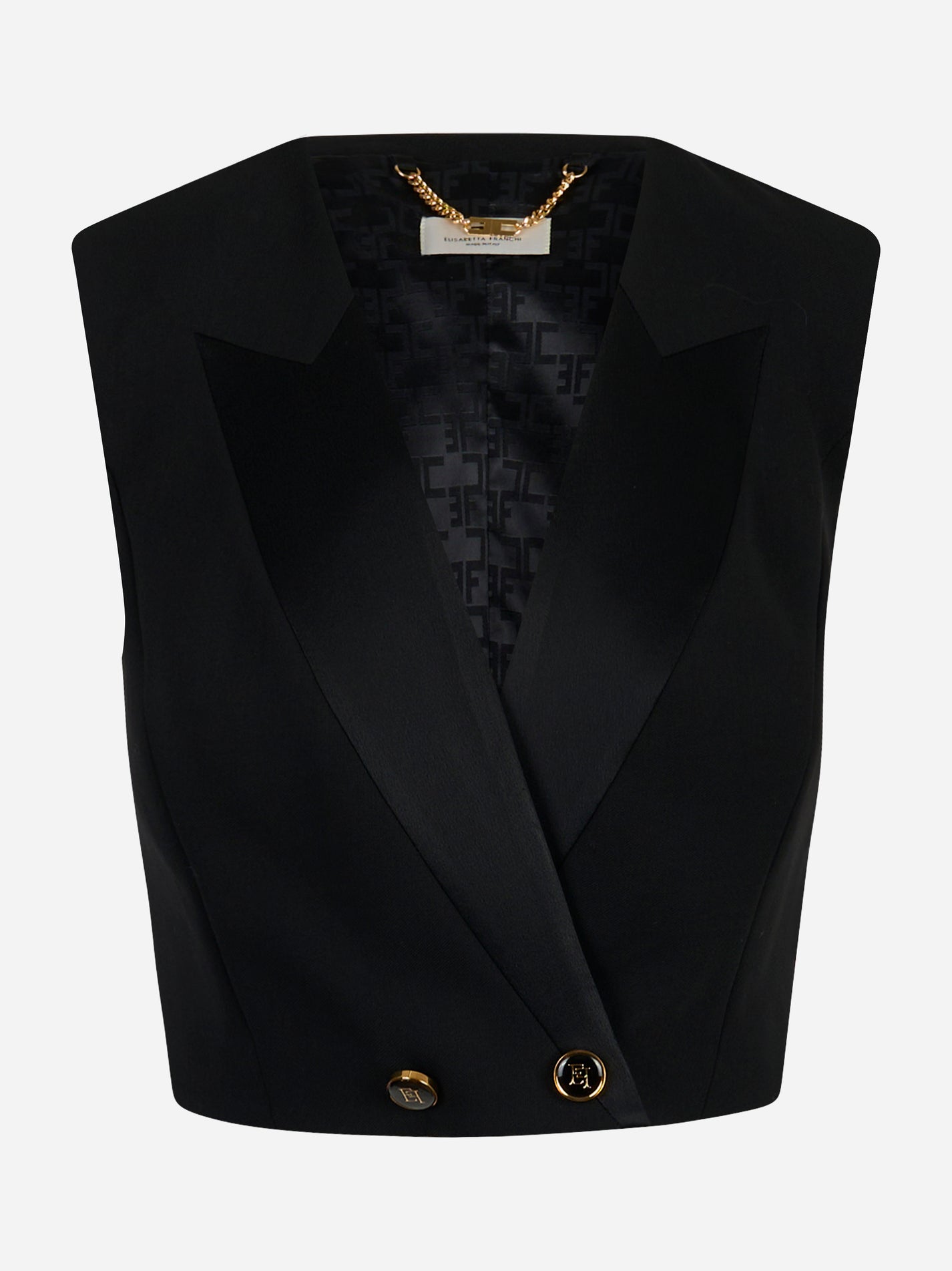 Gilet nero in crepe con rever in raso e bottoni dorati Elisabetta Franchi - fronte