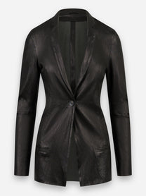 Blazer in pelle nera elasticizzata Giorgio Brato, vista frontale