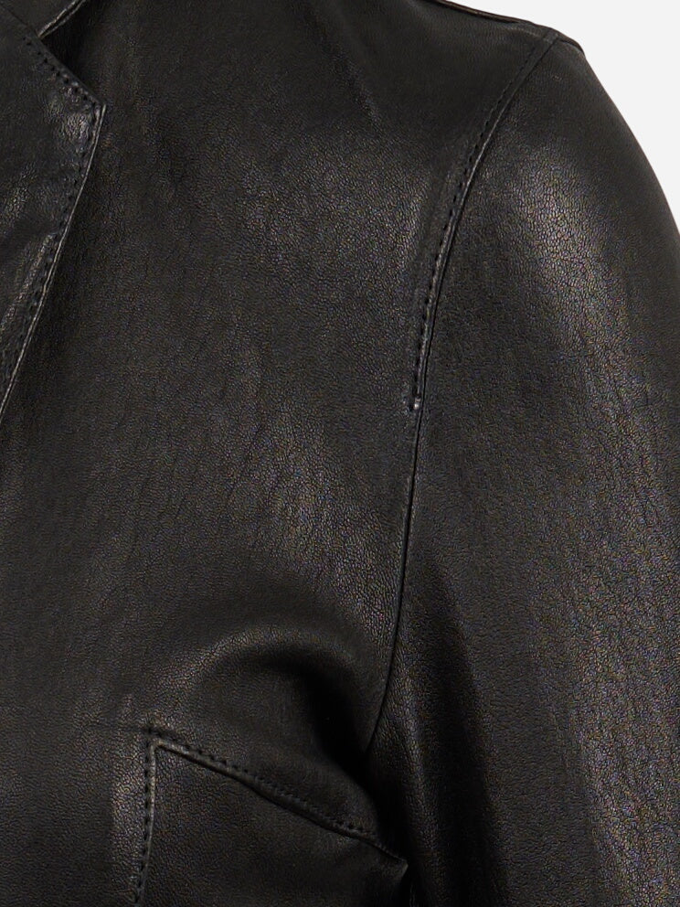 Blazer in pelle nera elasticizzata Giorgio Brato, dettaglio
