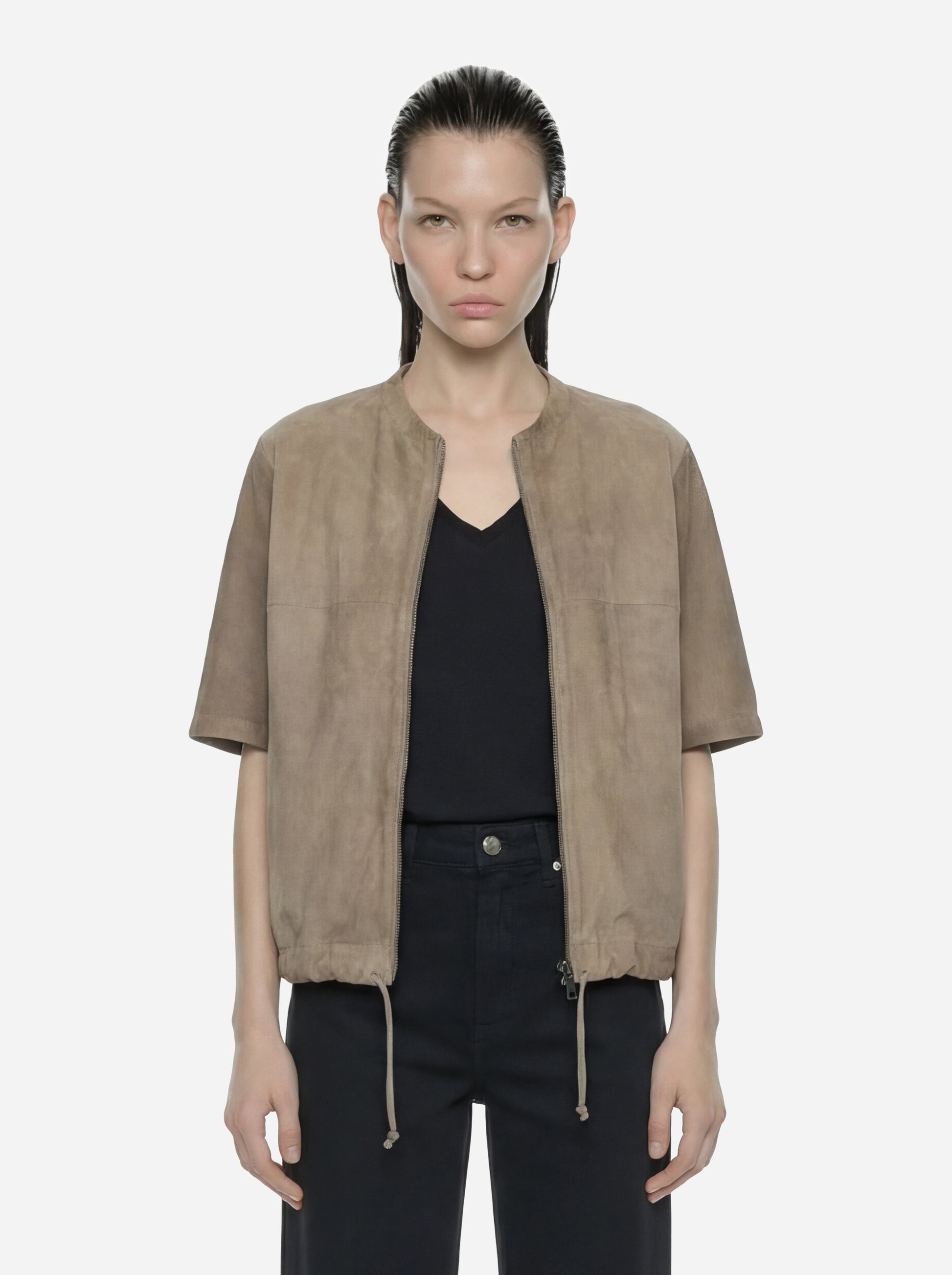 Giacca in suede manica corta