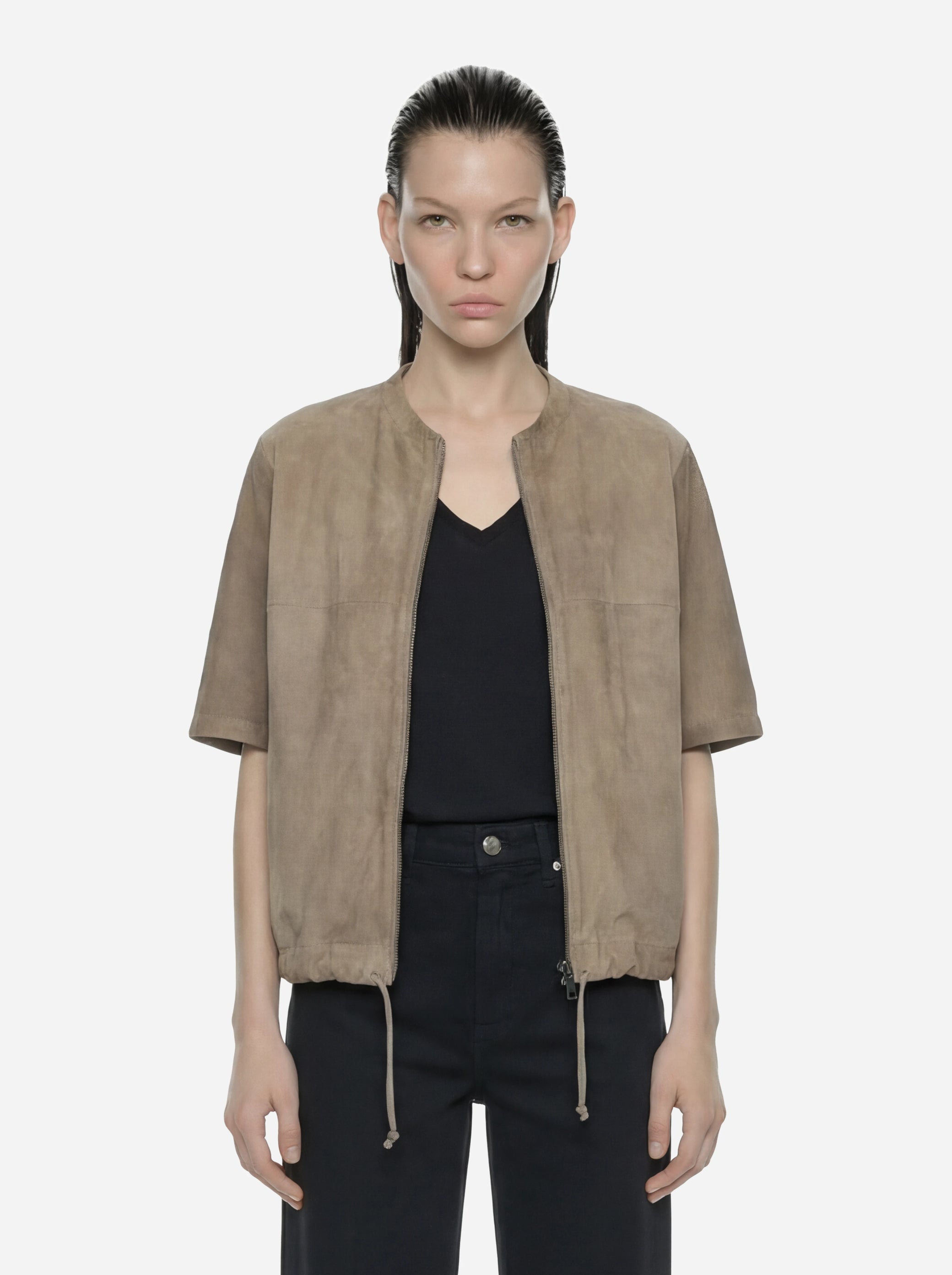 Giacca in suede manica corta