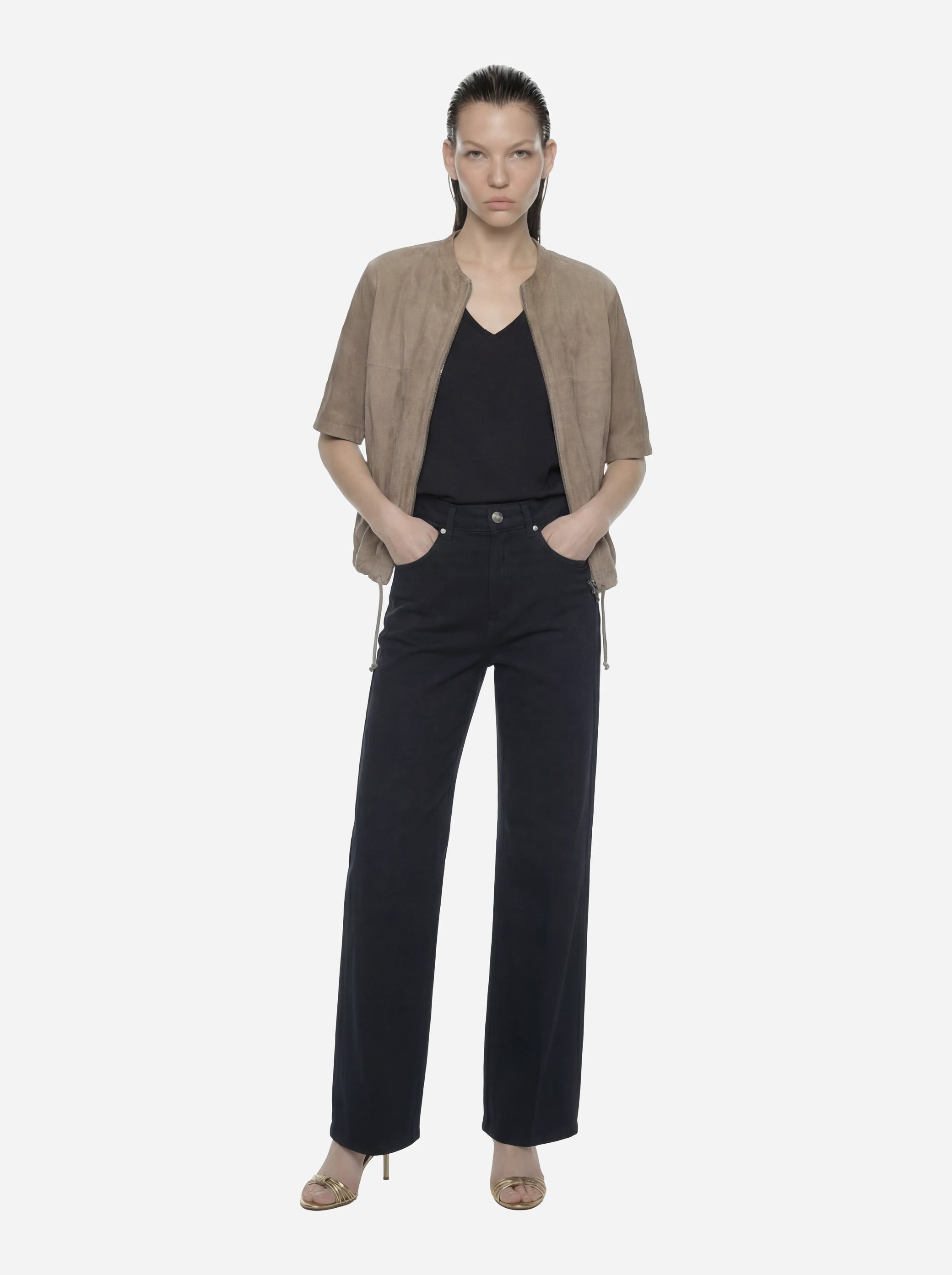 Giacca in suede manica corta