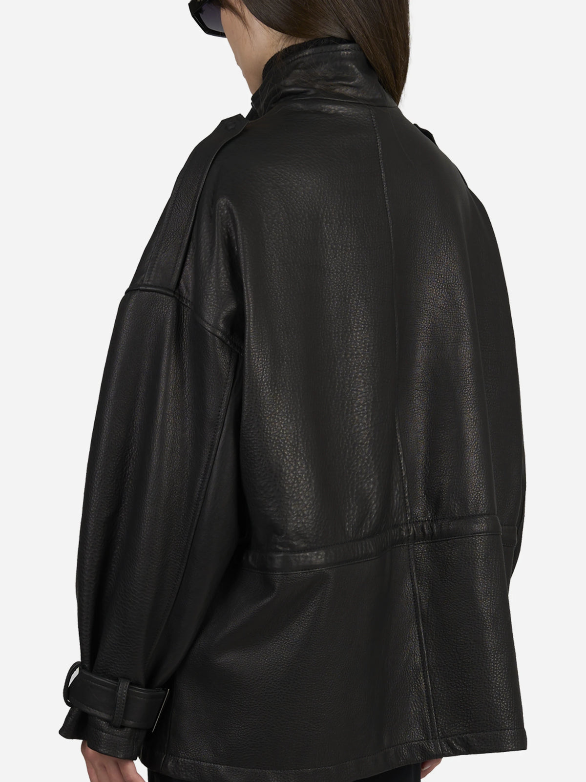 Giacca in pelle con spalline nera - indossato, vista alternativa