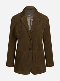 Blazer in pelle scamosciata avana - vista frontale