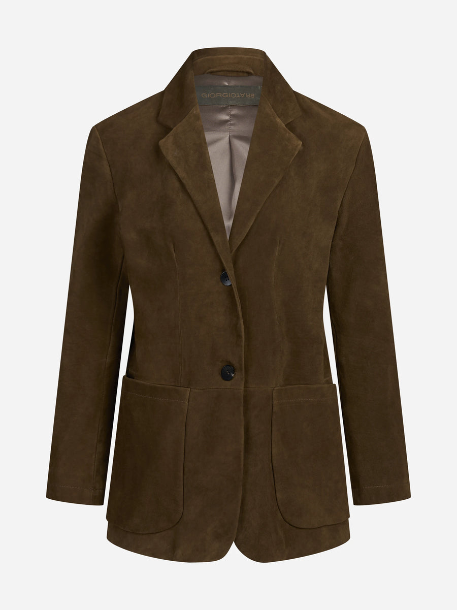 Blazer in pelle scamosciata avana - vista frontale