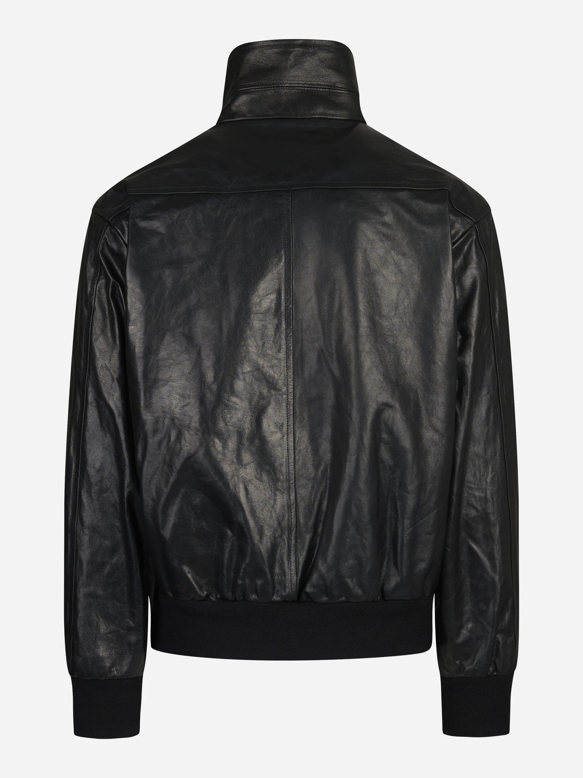 Bomber oversize in pelle con collo alto nero - vista posteriore