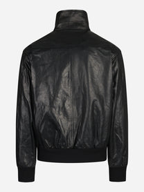 Bomber oversize in pelle con collo alto nero - vista posteriore