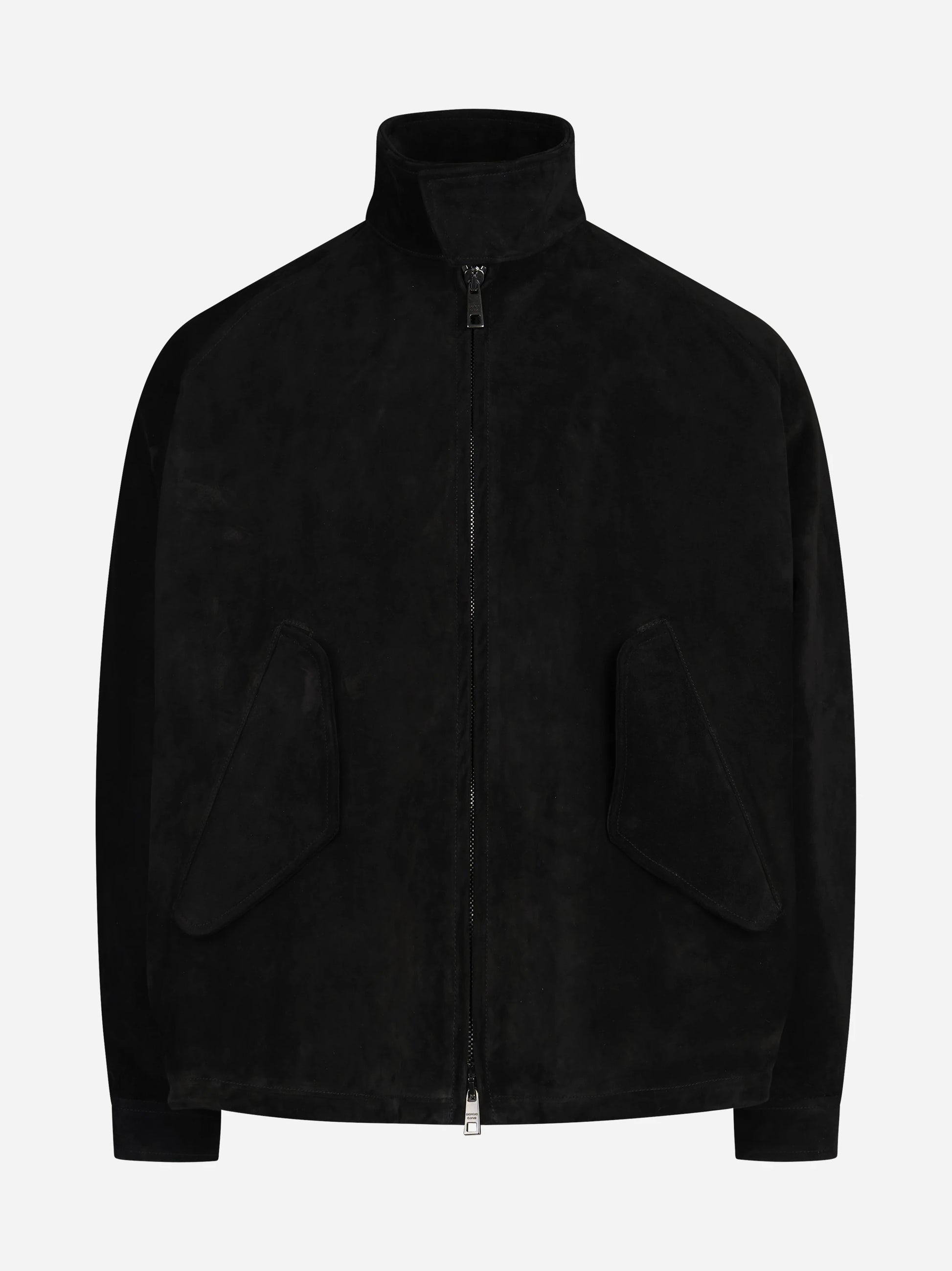 Giacca oversize in pelle scamosciata nera - vista frontale