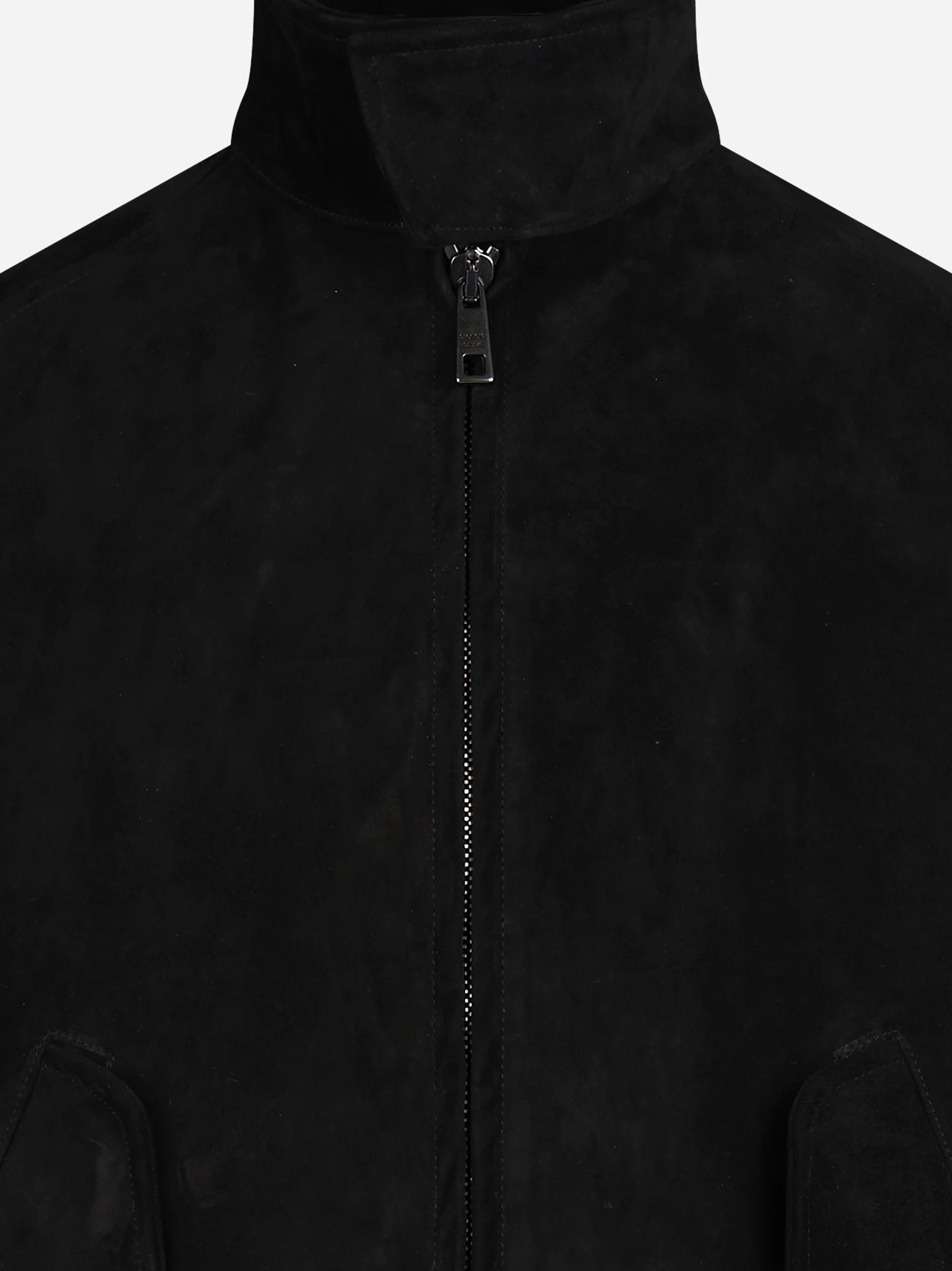 Giacca oversize in pelle scamosciata nera - dettaglio del prodotto
