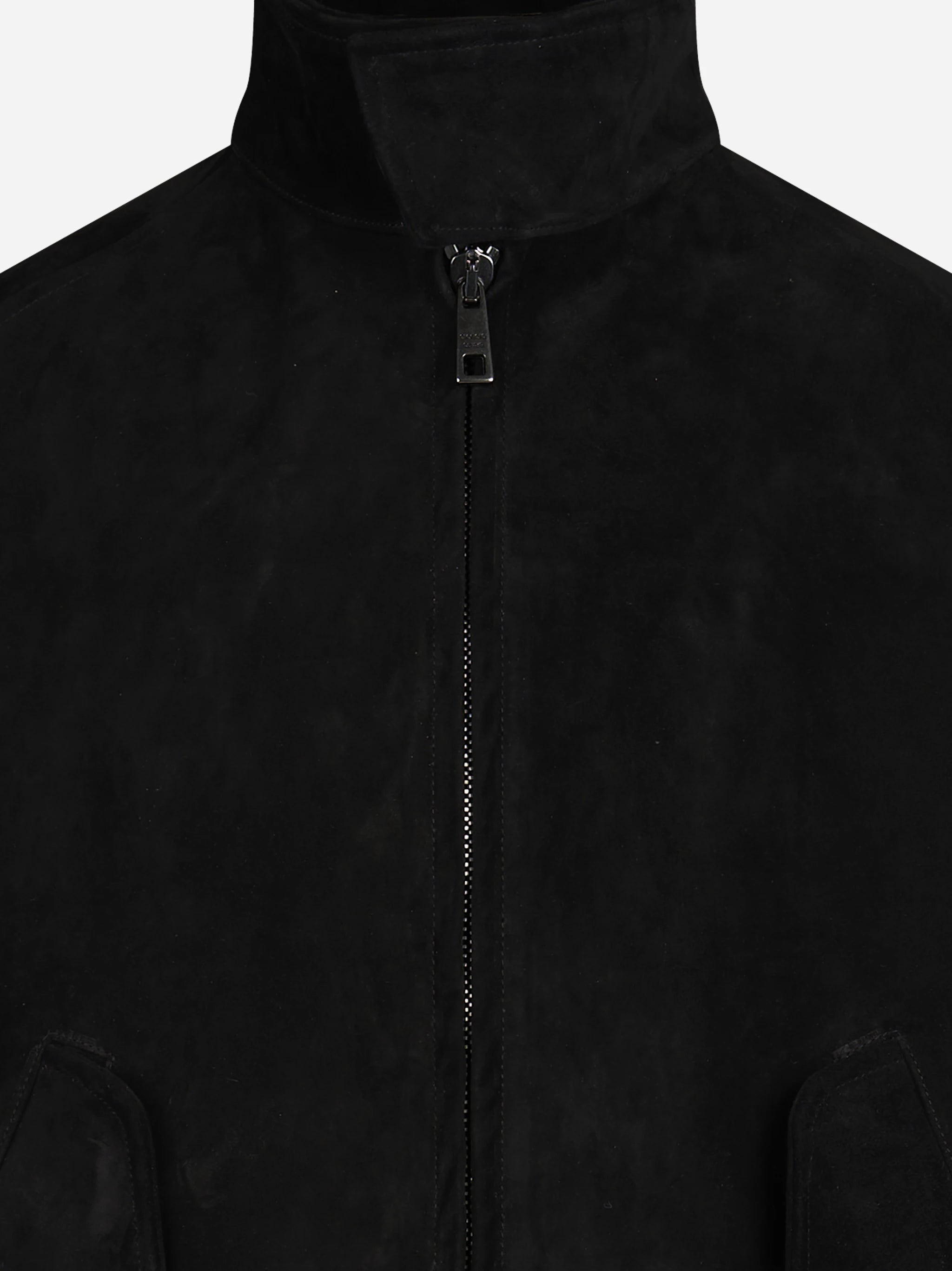 Giacca oversize in pelle scamosciata nera - dettaglio del prodotto