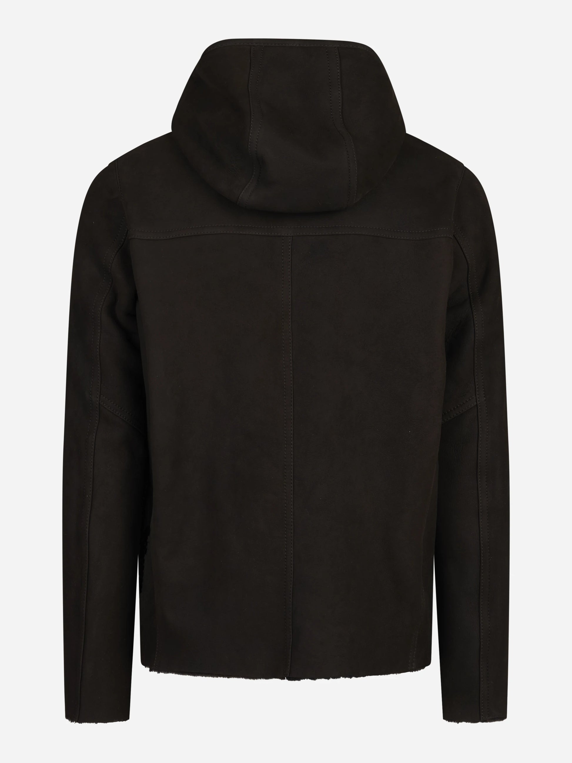 Giacca hoodie in pelle con interno shearling marrone - vista posteriore