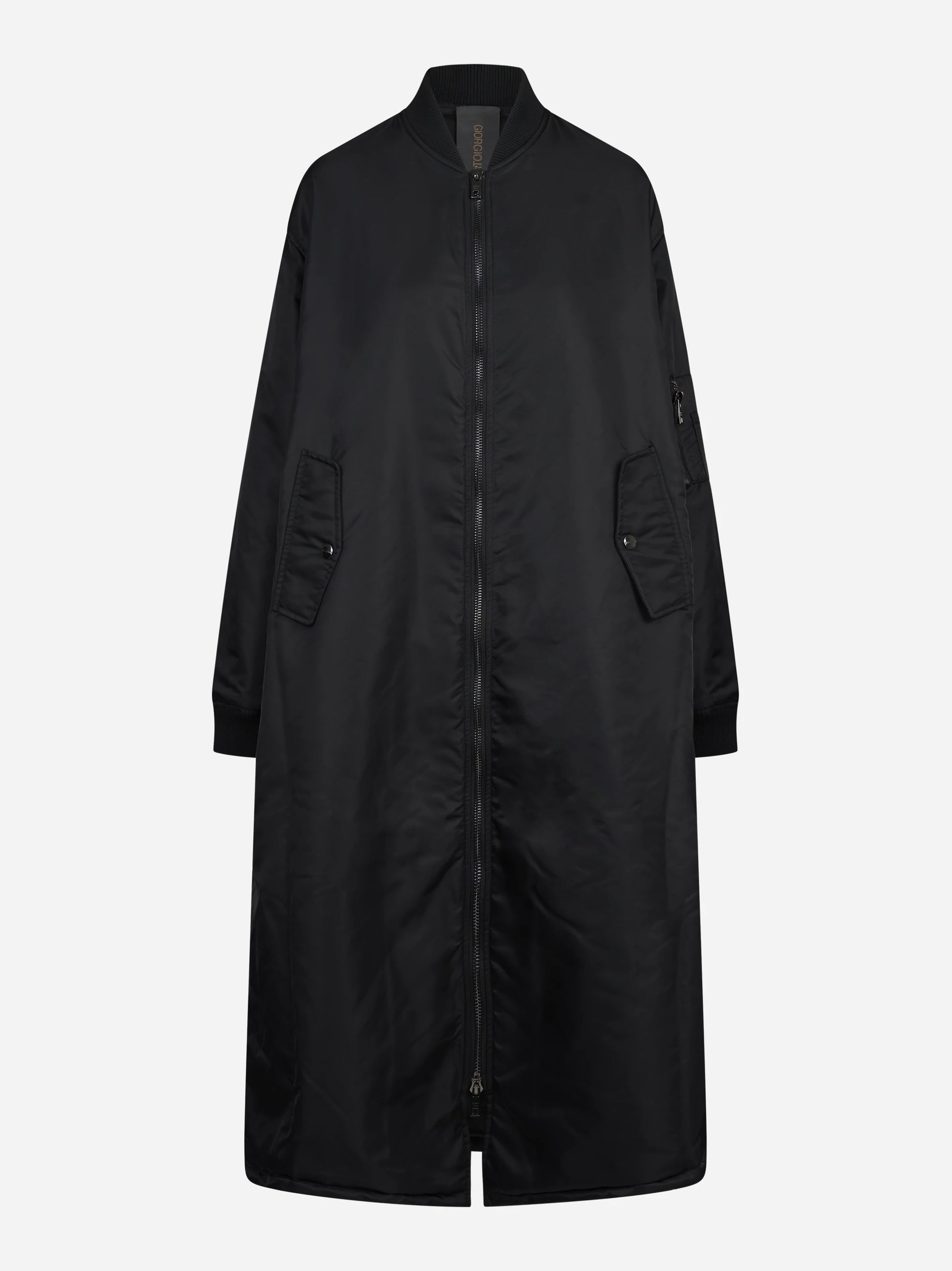 Bomber lungo tecnico nero - vista frontale