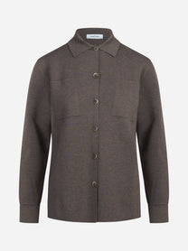 Camicia in maglia di lana vergine marrone - vista frontale