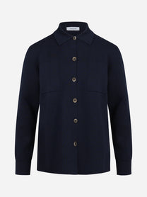 Camicia in maglia di lana vergine blu - vista frontale
