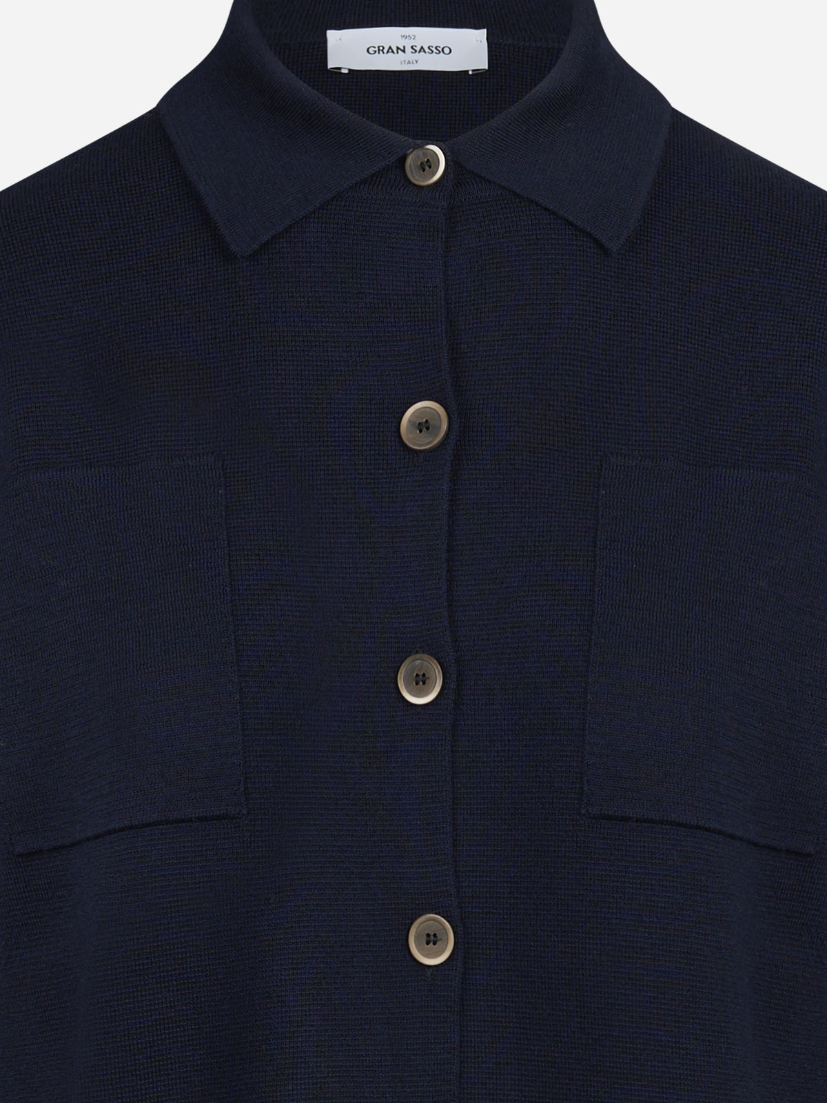 Camicia in maglia di lana vergine blu - dettaglio del prodotto