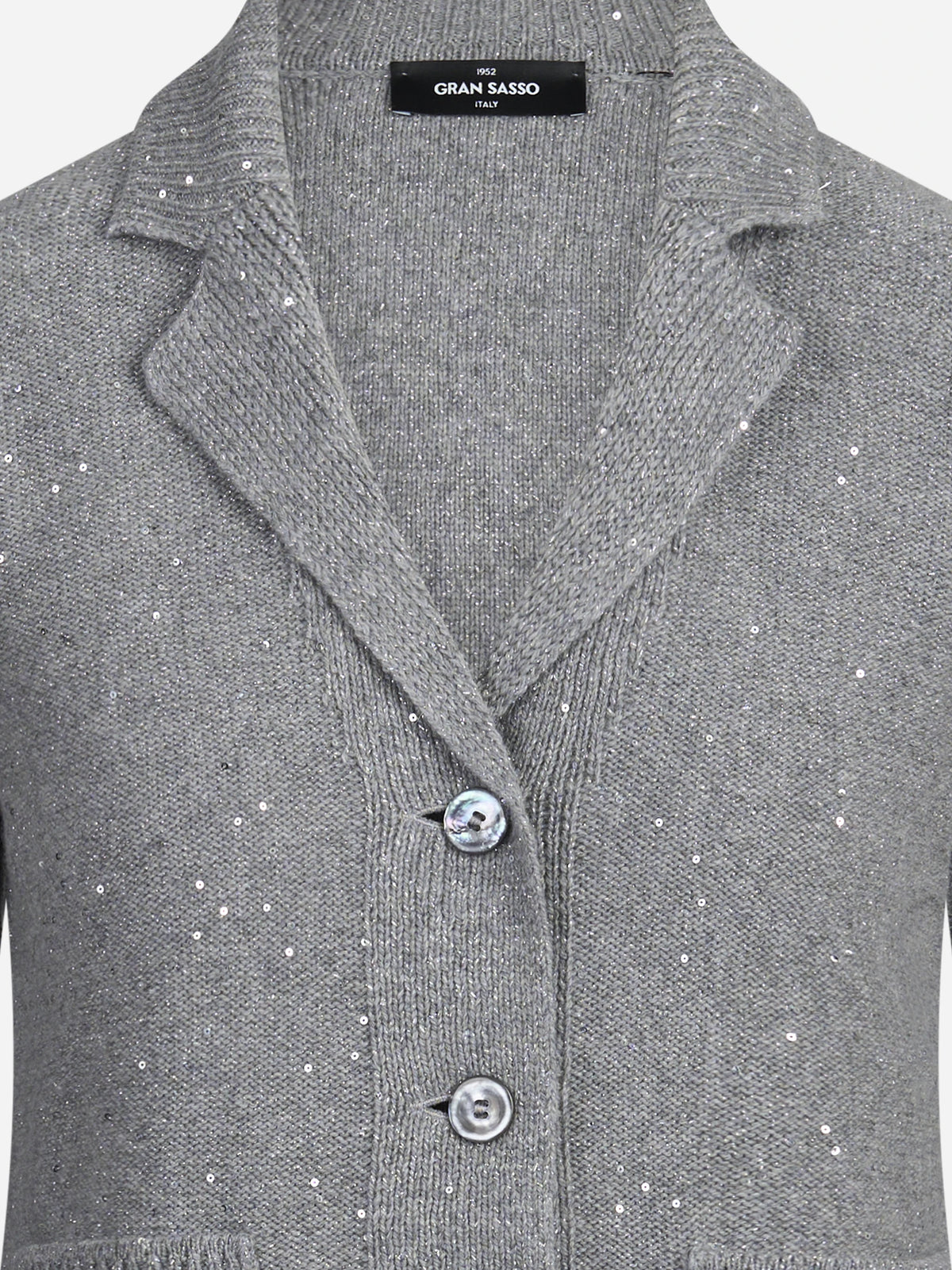 Giacca in maglia con filato luminoso grigio - dettaglio del prodotto
