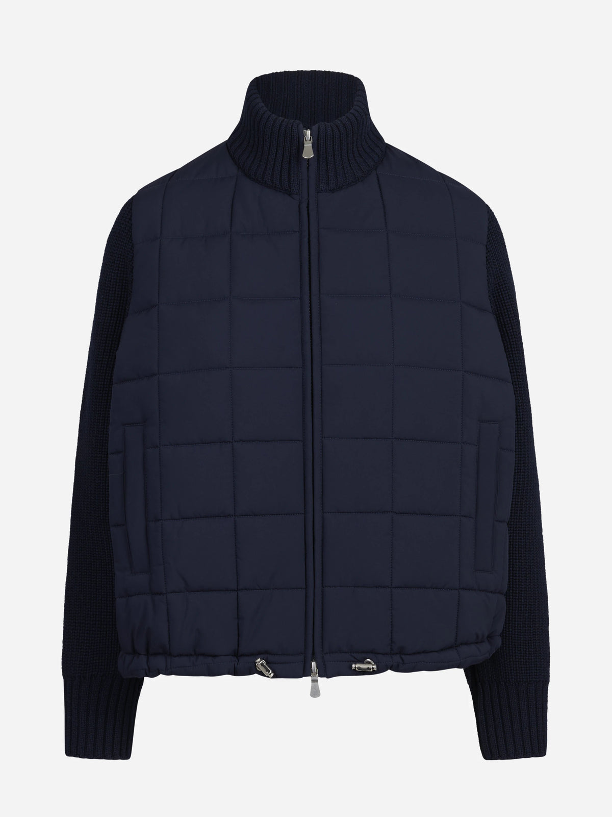 Giacca imbottita con inserti in lana blu - vista frontale