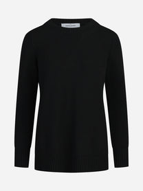 Maglia girocollo in lana e cashmere nero - vista frontale