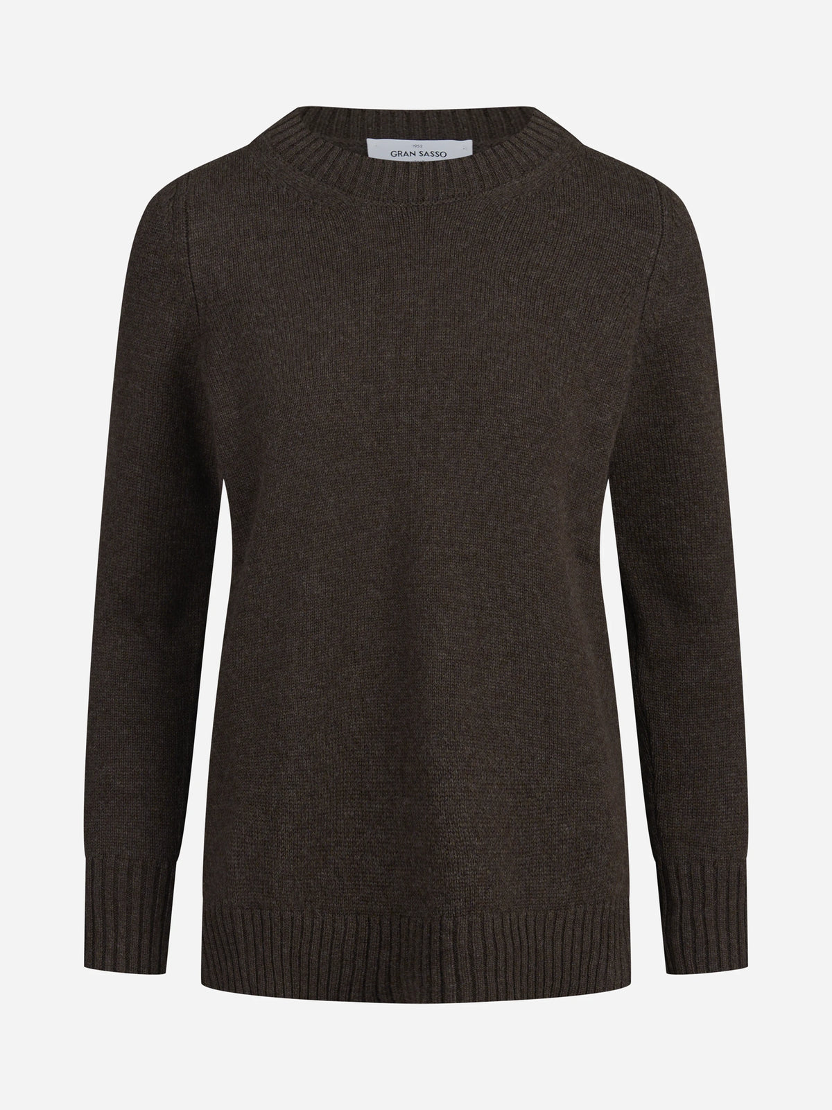 Maglia girocollo in lana e cashmere marrone - vista frontale