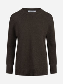 Maglia girocollo in lana e cashmere marrone - vista frontale